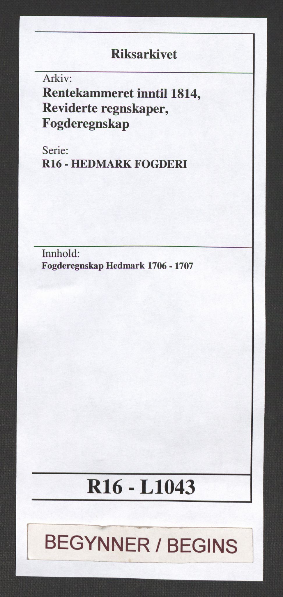 Rentekammeret inntil 1814, Reviderte regnskaper, Fogderegnskap, AV/RA-EA-4092/R16/L1043: Fogderegnskap Hedmark, 1706-1707, p. 1