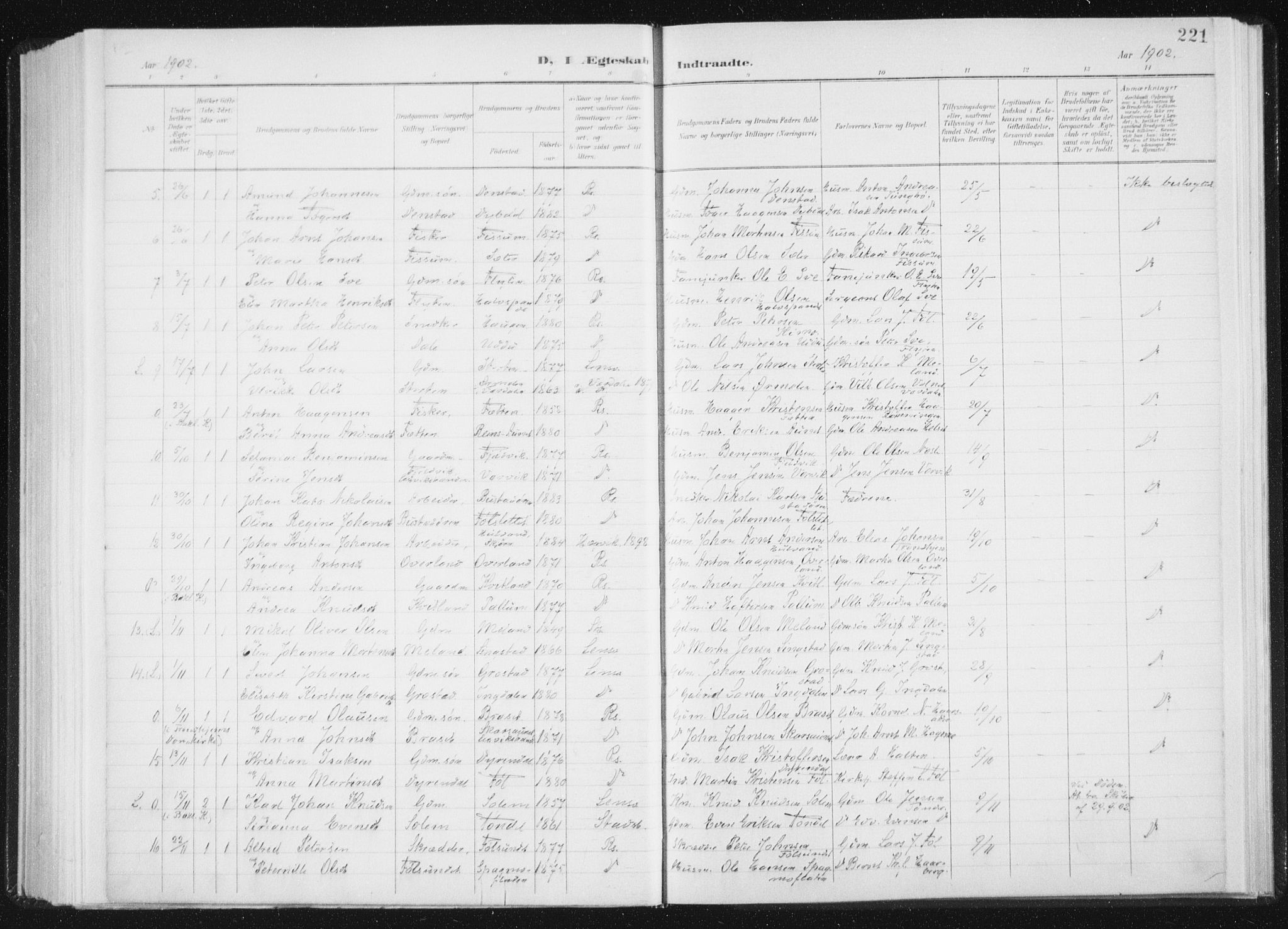 Ministerialprotokoller, klokkerbøker og fødselsregistre - Sør-Trøndelag, AV/SAT-A-1456/647/L0635: Parish register (official) no. 647A02, 1896-1911, p. 221