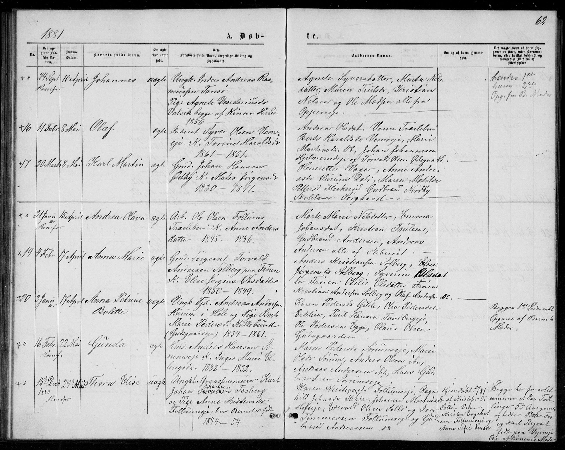 Norderhov kirkebøker, AV/SAKO-A-237/G/Ga/L0007: Parish register (copy) no. I 7, 1877-1887, p. 62