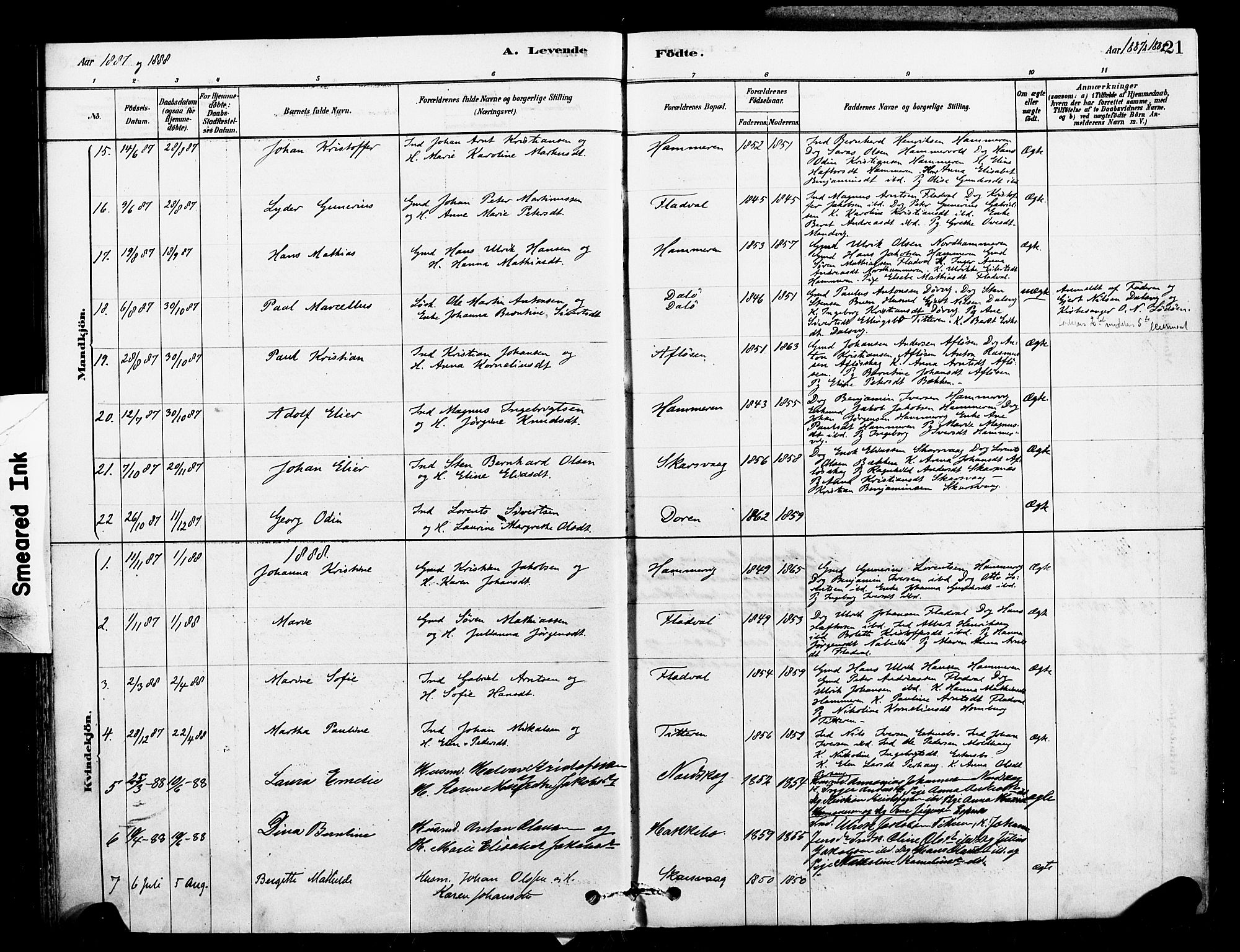 Ministerialprotokoller, klokkerbøker og fødselsregistre - Sør-Trøndelag, SAT/A-1456/641/L0595: Parish register (official) no. 641A01, 1882-1897, p. 21