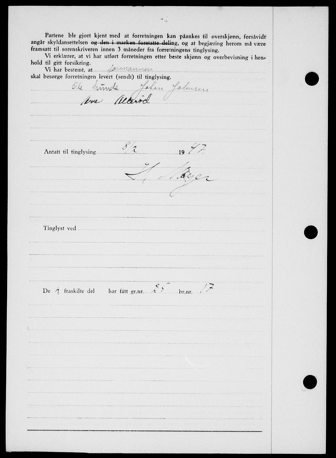 Onsøy sorenskriveri, SAO/A-10474/G/Ga/Gab/L0018: Mortgage book no. II A-18, 1946-1947, Diary no: : 333/1947