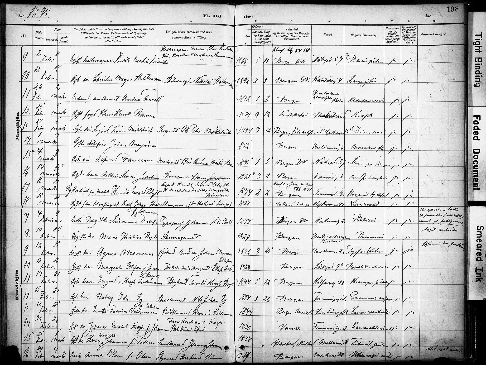 Domkirken sokneprestembete, SAB/A-74801/H/Haa/L0043: Parish register (official) no. E 5, 1882-1904, p. 198