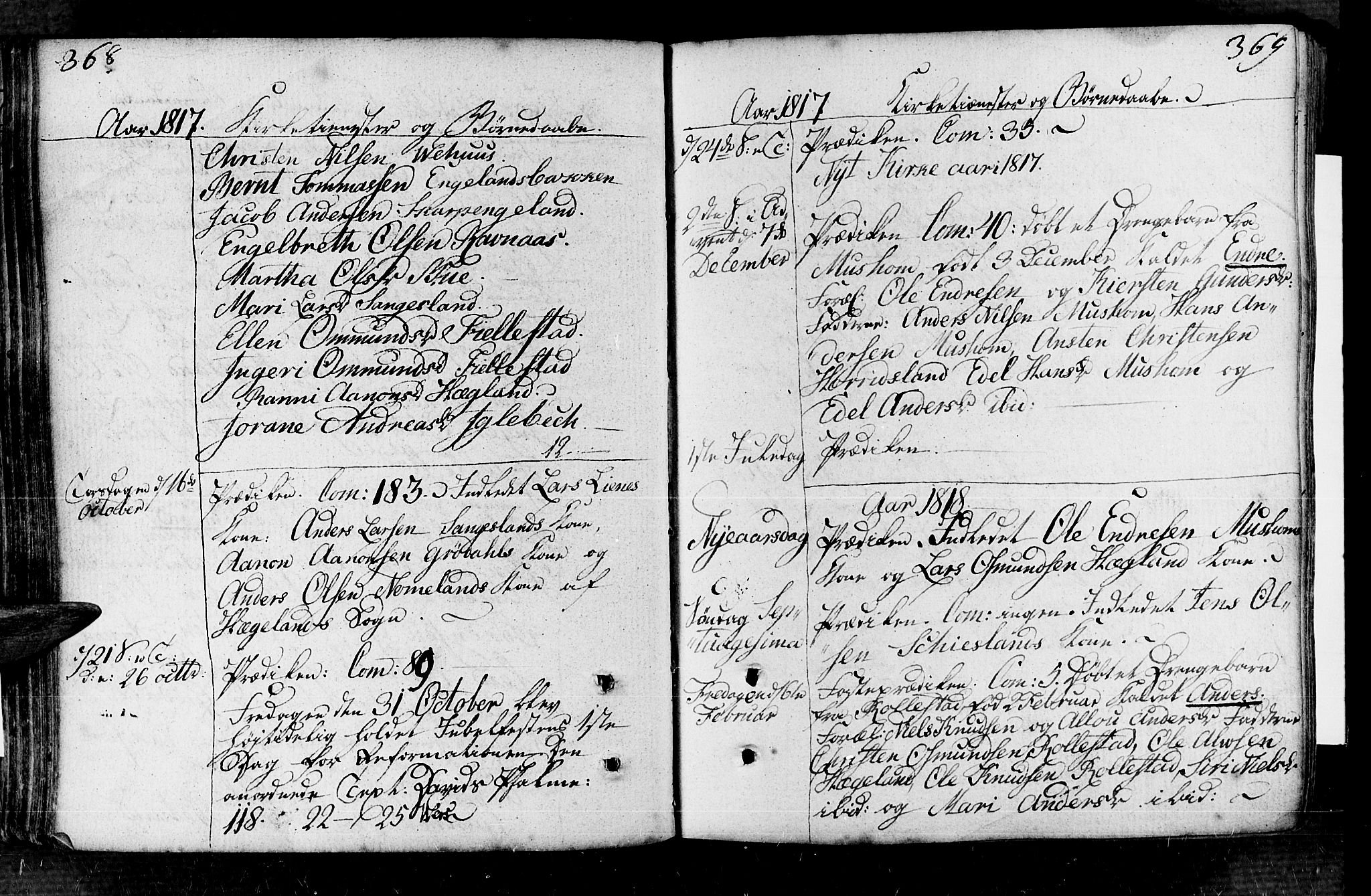 Vennesla sokneprestkontor, SAK/1111-0045/Fa/Fac/L0002: Parish register (official) no. A 2, 1785-1834, p. 368-369