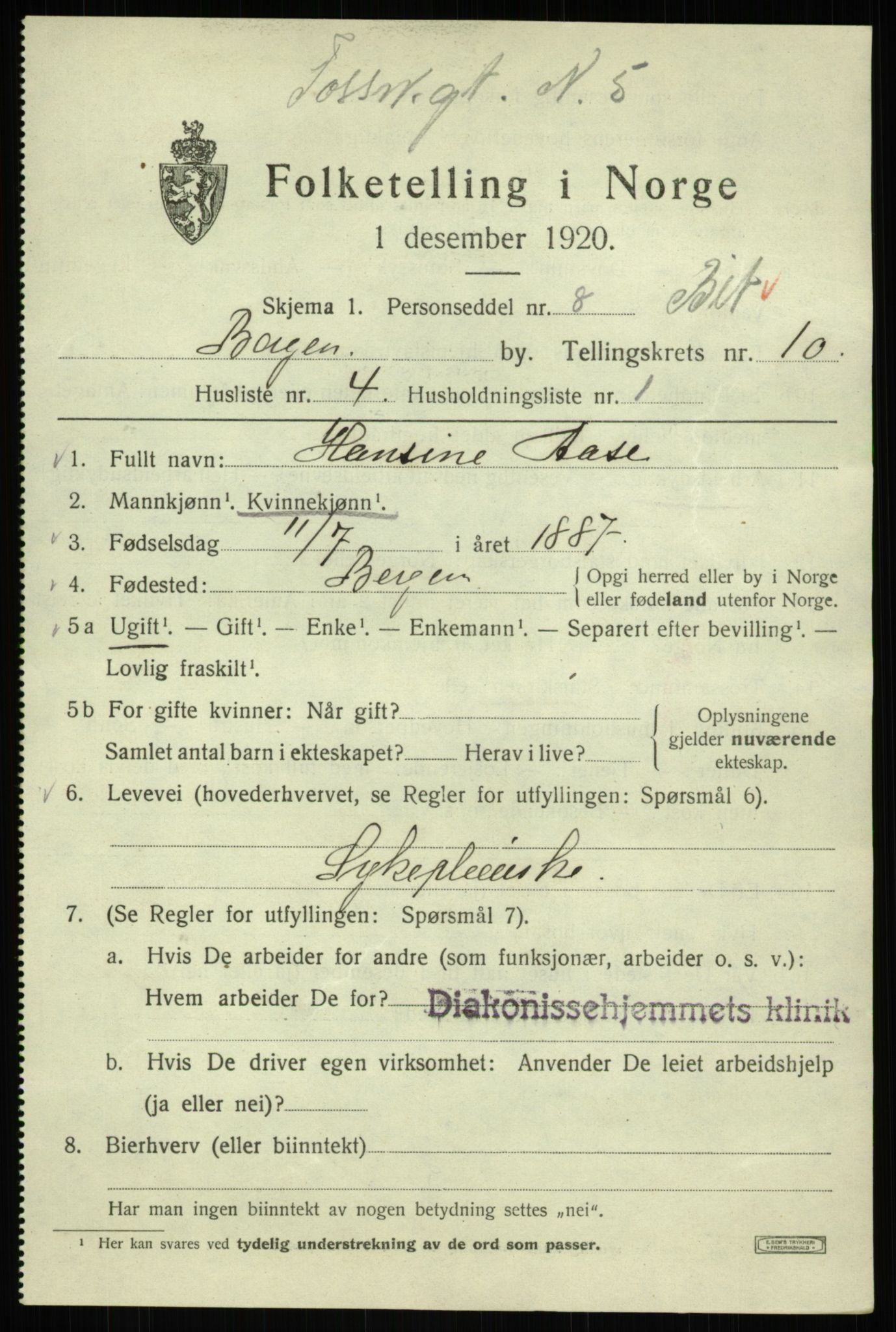 SAB, 1920 census for Bergen, 1920, p. 71381