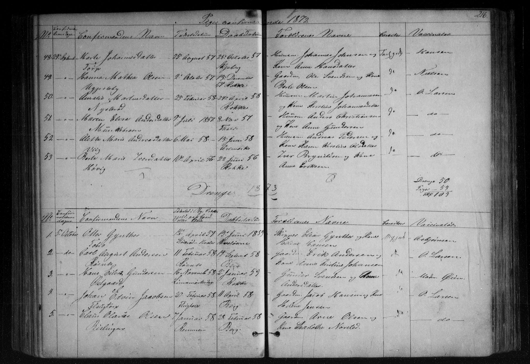 Berg prestekontor Kirkebøker, AV/SAO-A-10902/F/Fa/L0005: Parish register (official) no. I 5, 1861-1877, p. 216