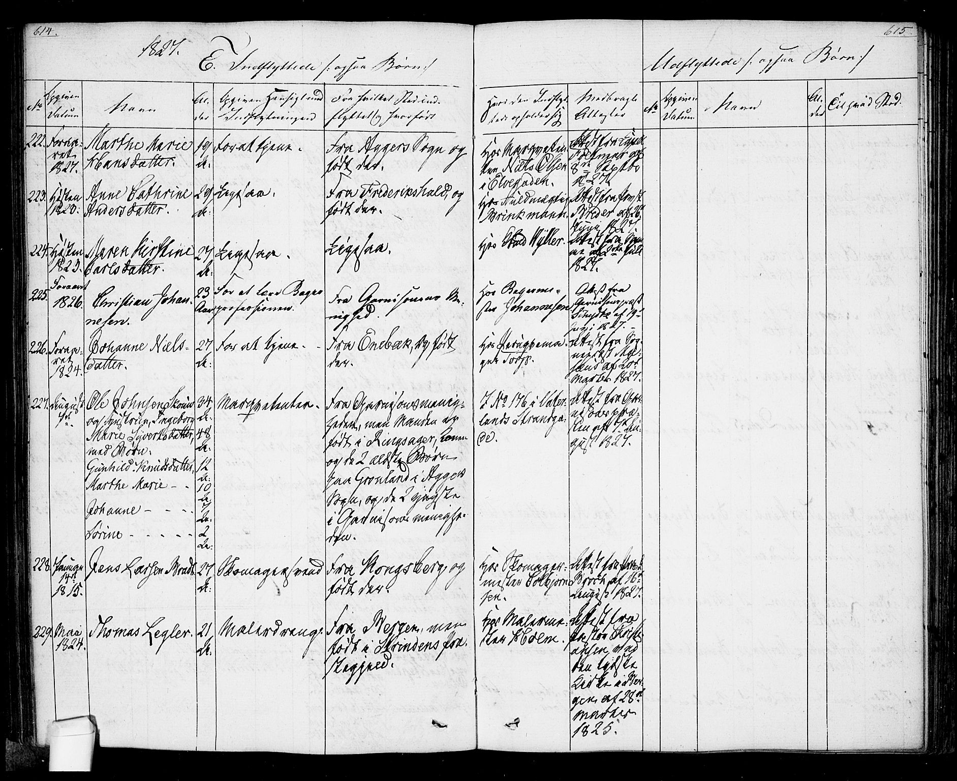 Oslo domkirke Kirkebøker, SAO/A-10752/F/Fa/L0022: Parish register (official) no. 22, 1824-1829, p. 614-615