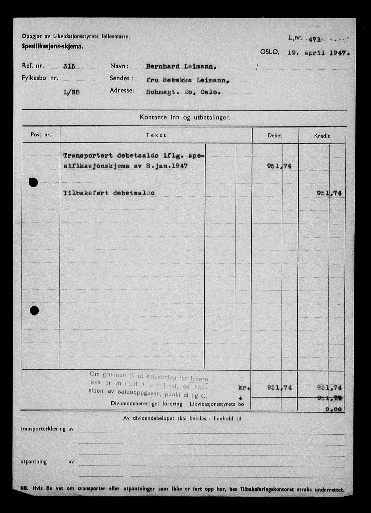 Justisdepartementet, Tilbakeføringskontoret for inndratte formuer, AV/RA-S-1564/H/Hc/Hcc/L0955: --, 1945-1947, p. 452