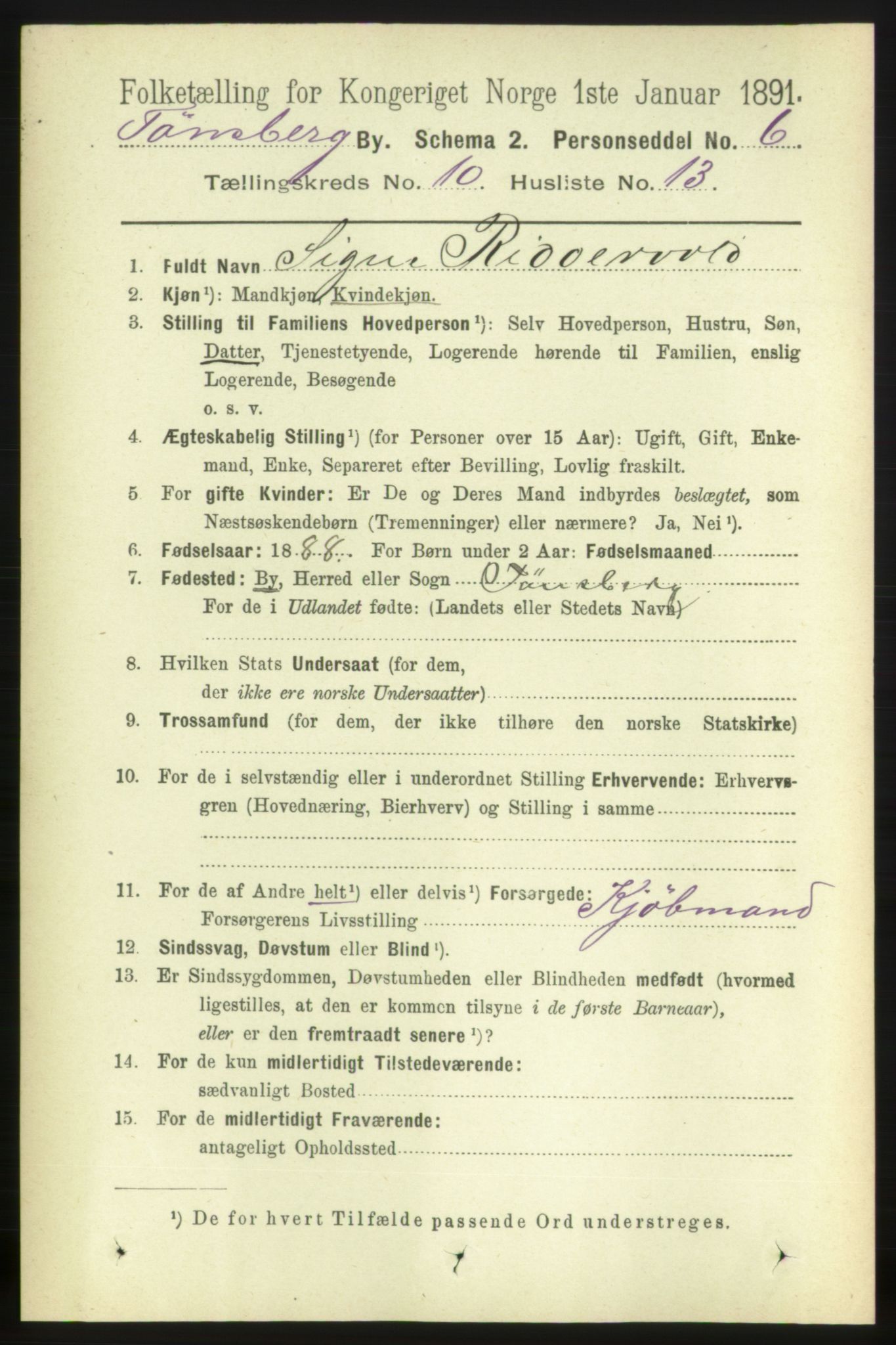 RA, 1891 census for 0705 Tønsberg, 1891, p. 3766