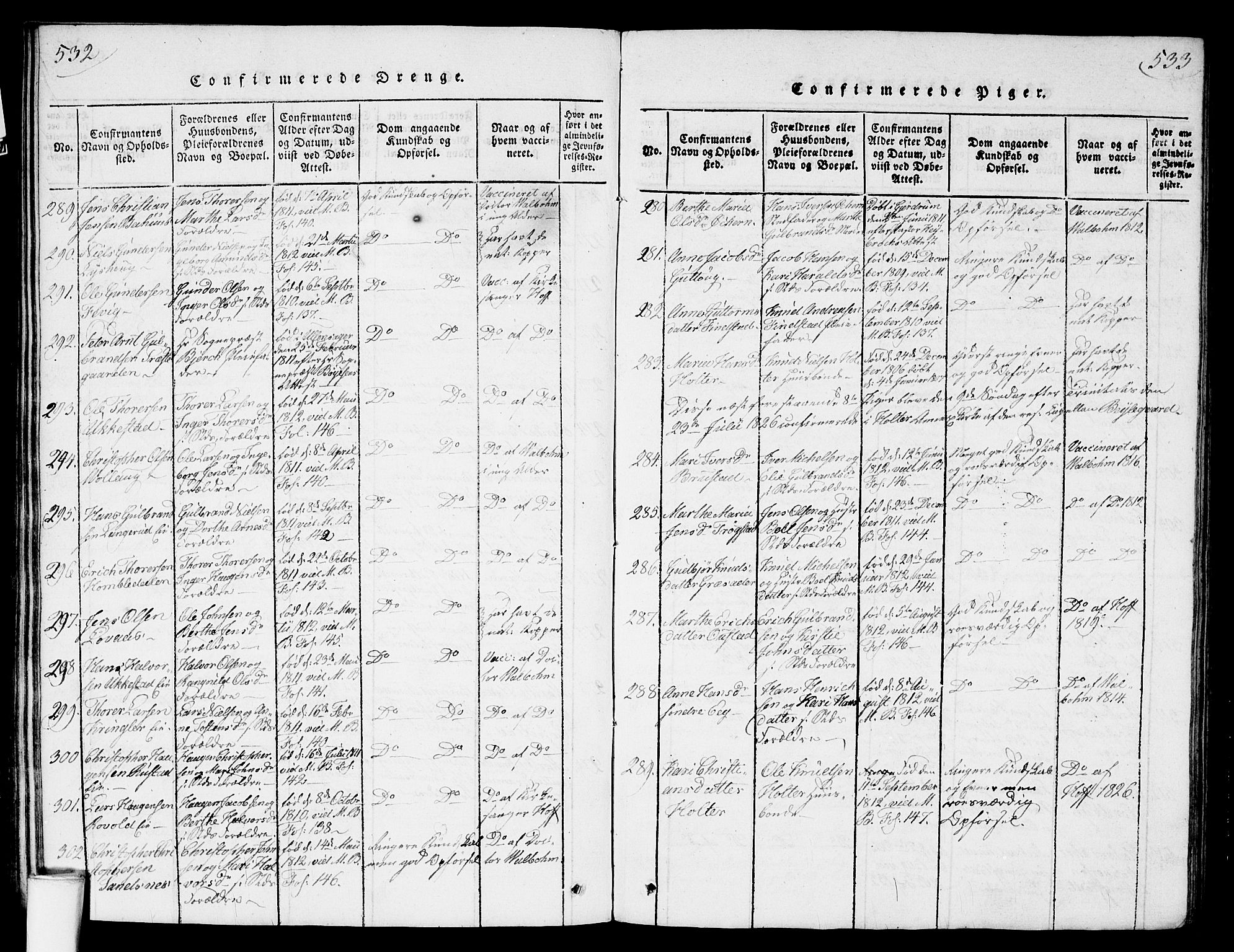 Nannestad prestekontor Kirkebøker, SAO/A-10414a/G/Ga/L0001: Parish register (copy) no. I 1, 1815-1839, p. 532-533