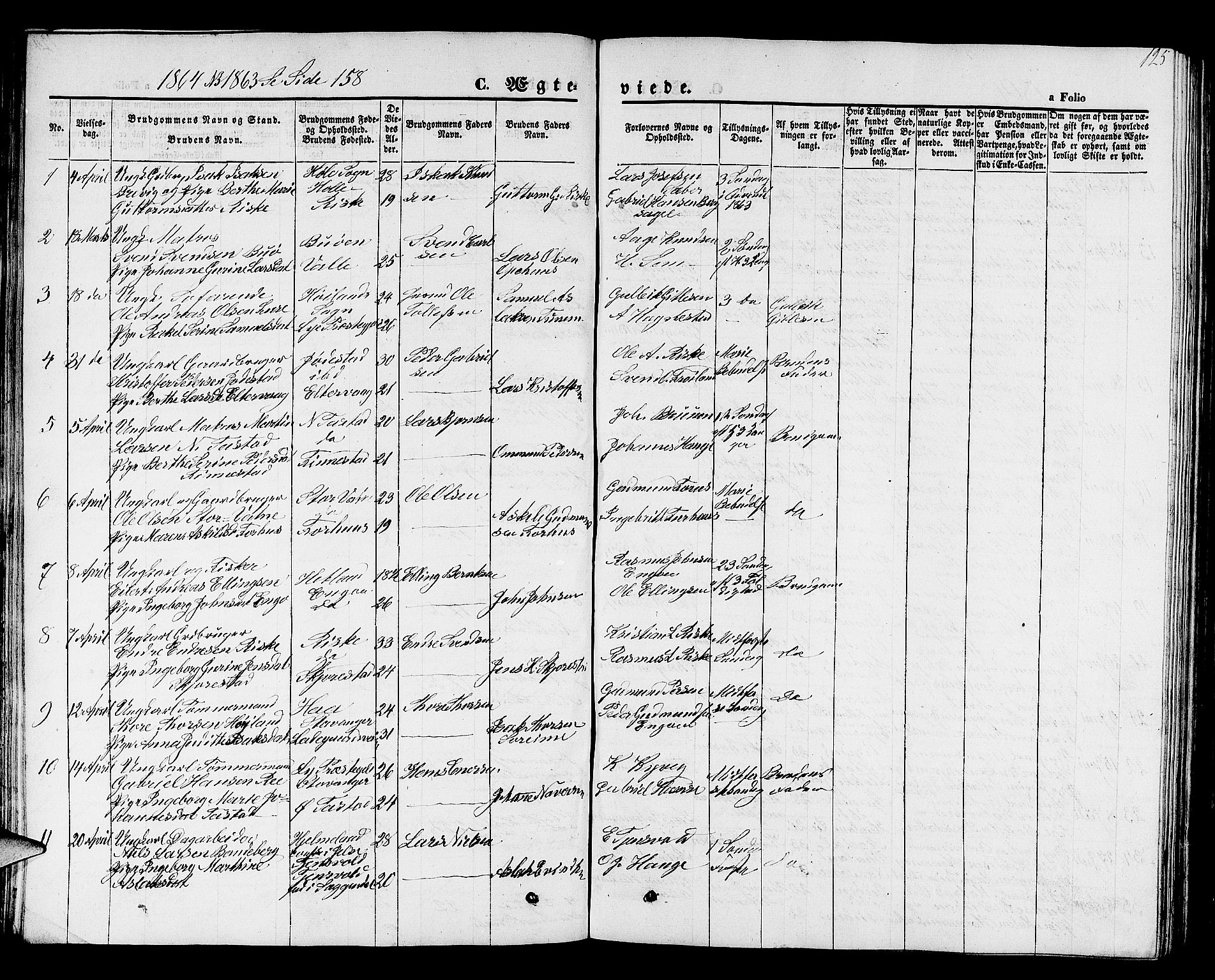 Hetland sokneprestkontor, SAST/A-101826/30/30BB/L0001: Parish register (copy) no. B 1, 1850-1868, p. 125