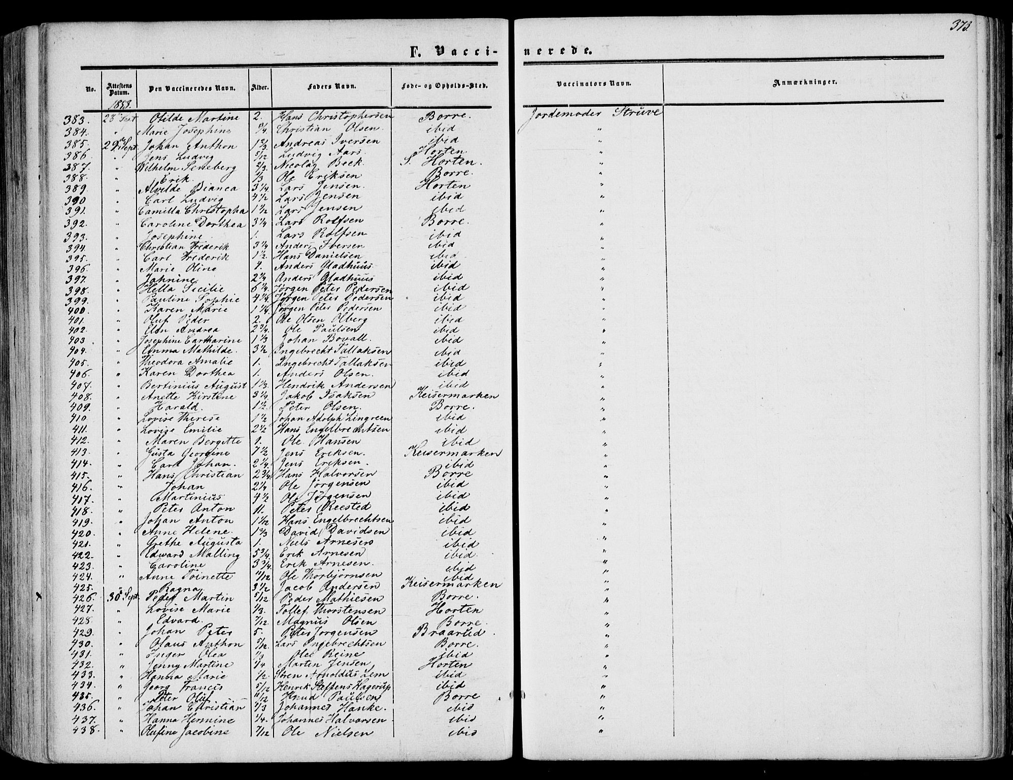 Borre kirkebøker, SAKO/A-338/F/Fa/L0006: Parish register (official) no. I 6, 1852-1862, p. 373