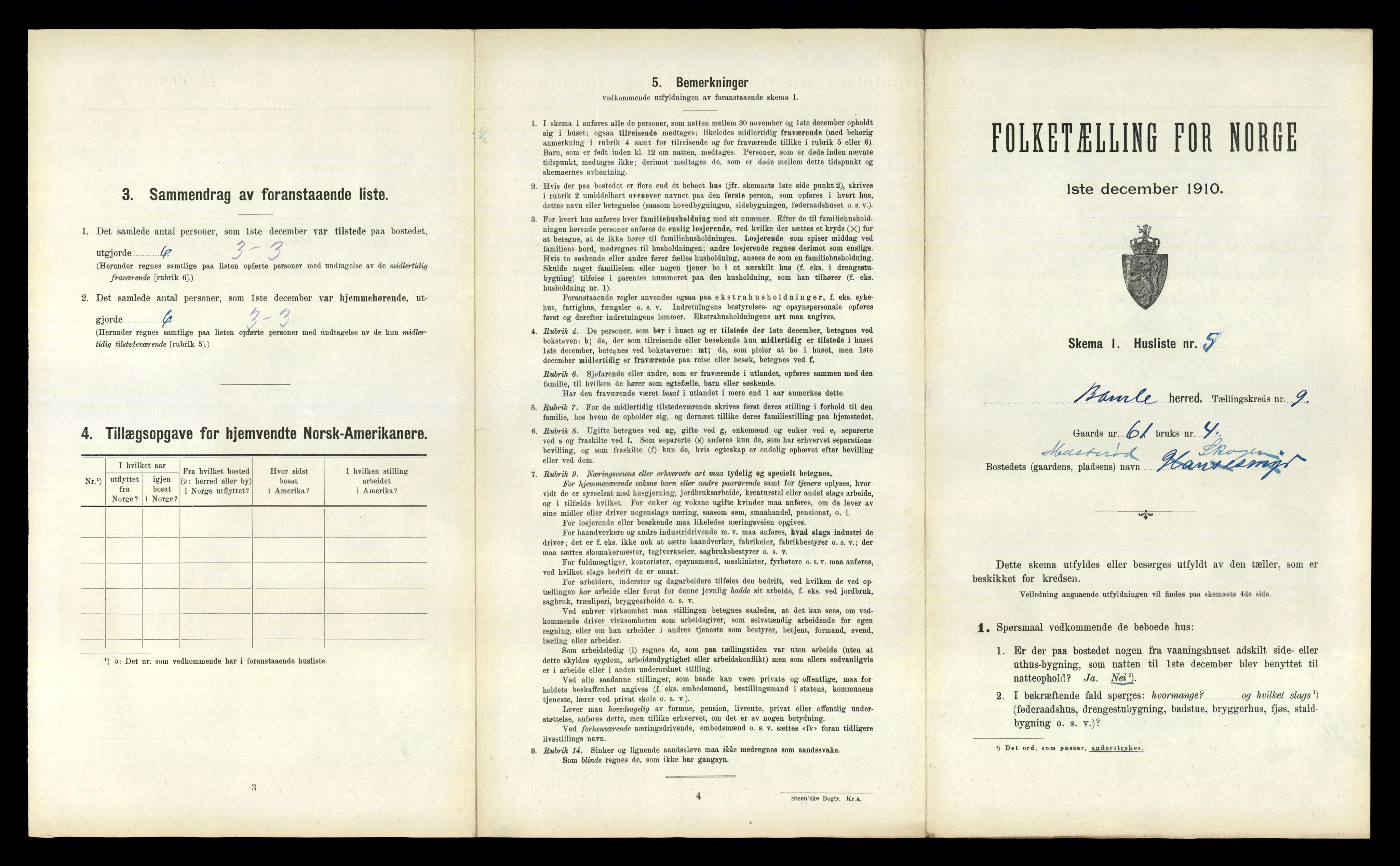 RA, 1910 census for Bamble, 1910, p. 1216