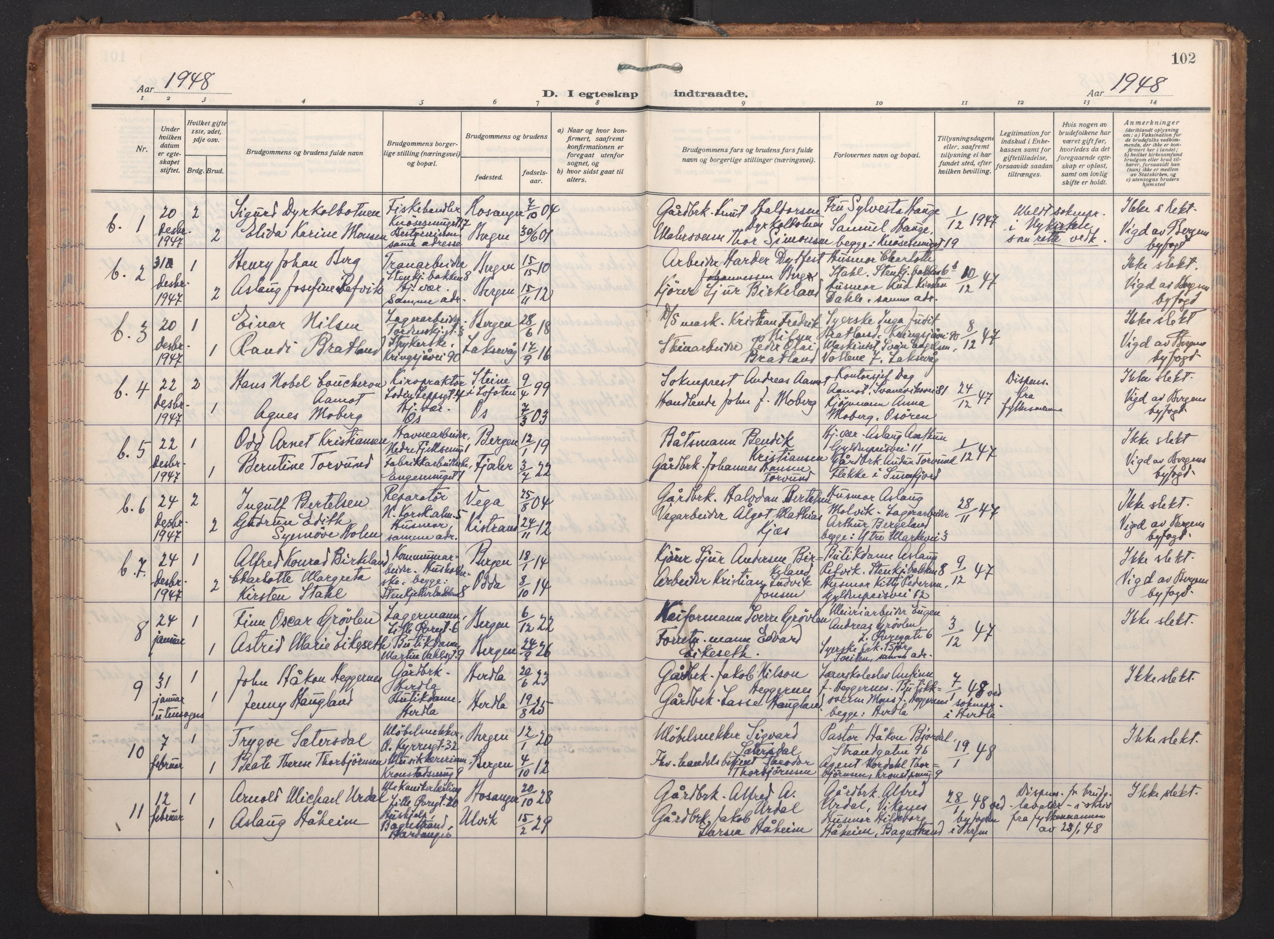 Korskirken sokneprestembete, SAB/A-76101/H/Haa/L0040: Parish register (official) no. D 7, 1938-1952, p. 101b-102a