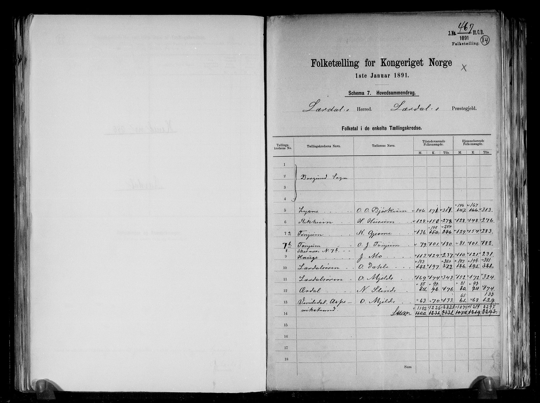 RA, 1891 census for 1422 Lærdal, 1891, p. 2