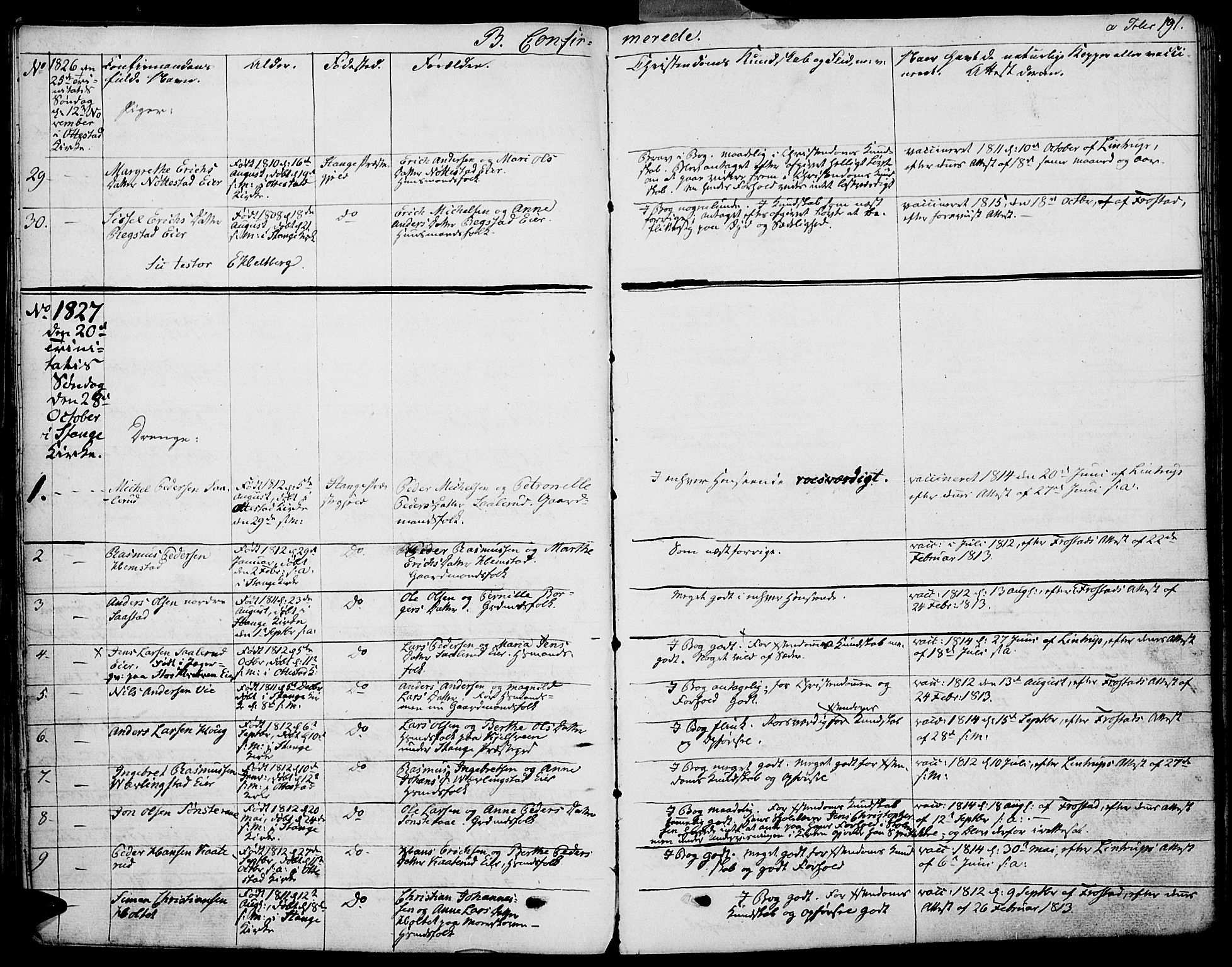 Stange prestekontor, SAH/PREST-002/K/L0009: Parish register (official) no. 9, 1826-1835, p. 191