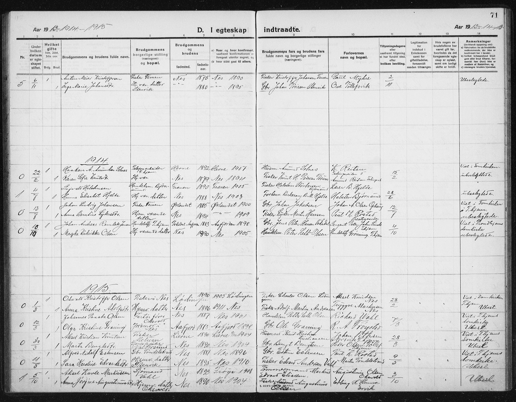 Ministerialprotokoller, klokkerbøker og fødselsregistre - Sør-Trøndelag, SAT/A-1456/652/L0654: Parish register (copy) no. 652C02, 1910-1937, p. 71