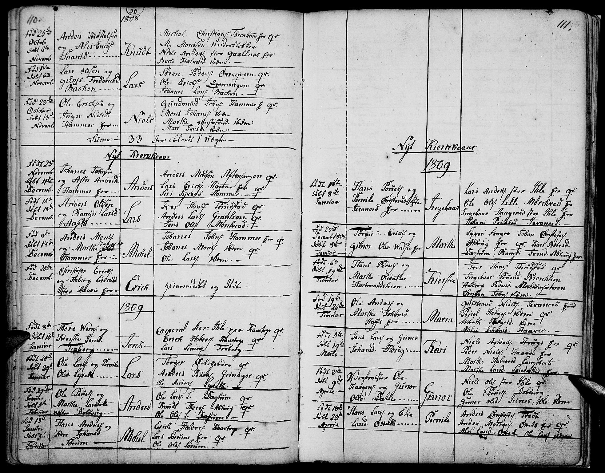 Vang prestekontor, Hedmark, SAH/PREST-008/H/Ha/Haa/L0002B: Parish register (official) no. 2B, 1789-1810, p. 110-111