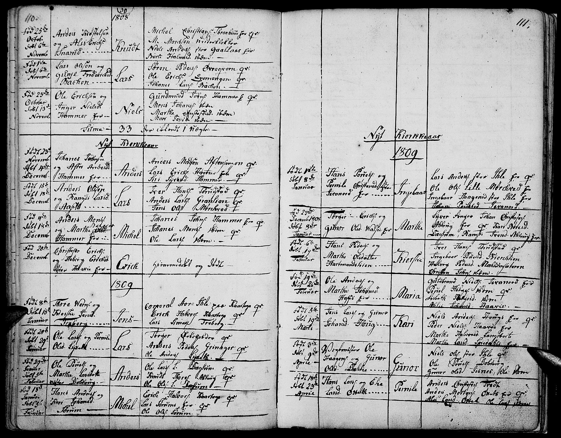 Vang prestekontor, Hedmark, AV/SAH-PREST-008/H/Ha/Haa/L0002B: Parish register (official) no. 2B, 1789-1810, p. 110-111