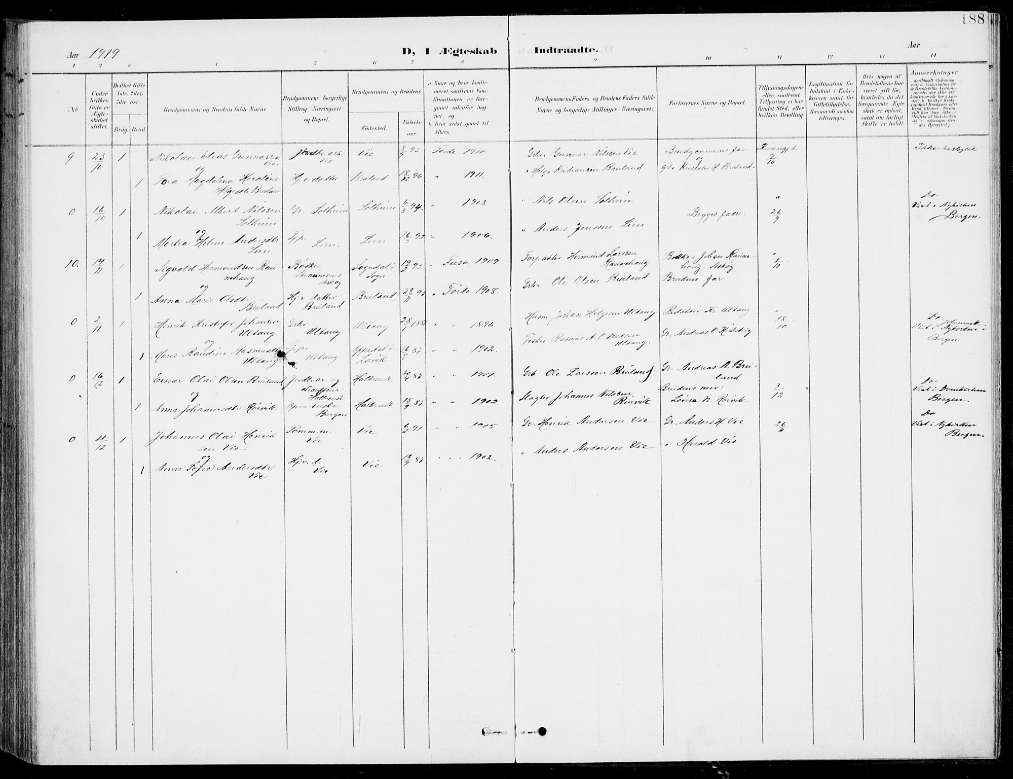 Førde sokneprestembete, SAB/A-79901/H/Haa/Haab/L0002: Parish register (official) no. B  2, 1899-1920, p. 188