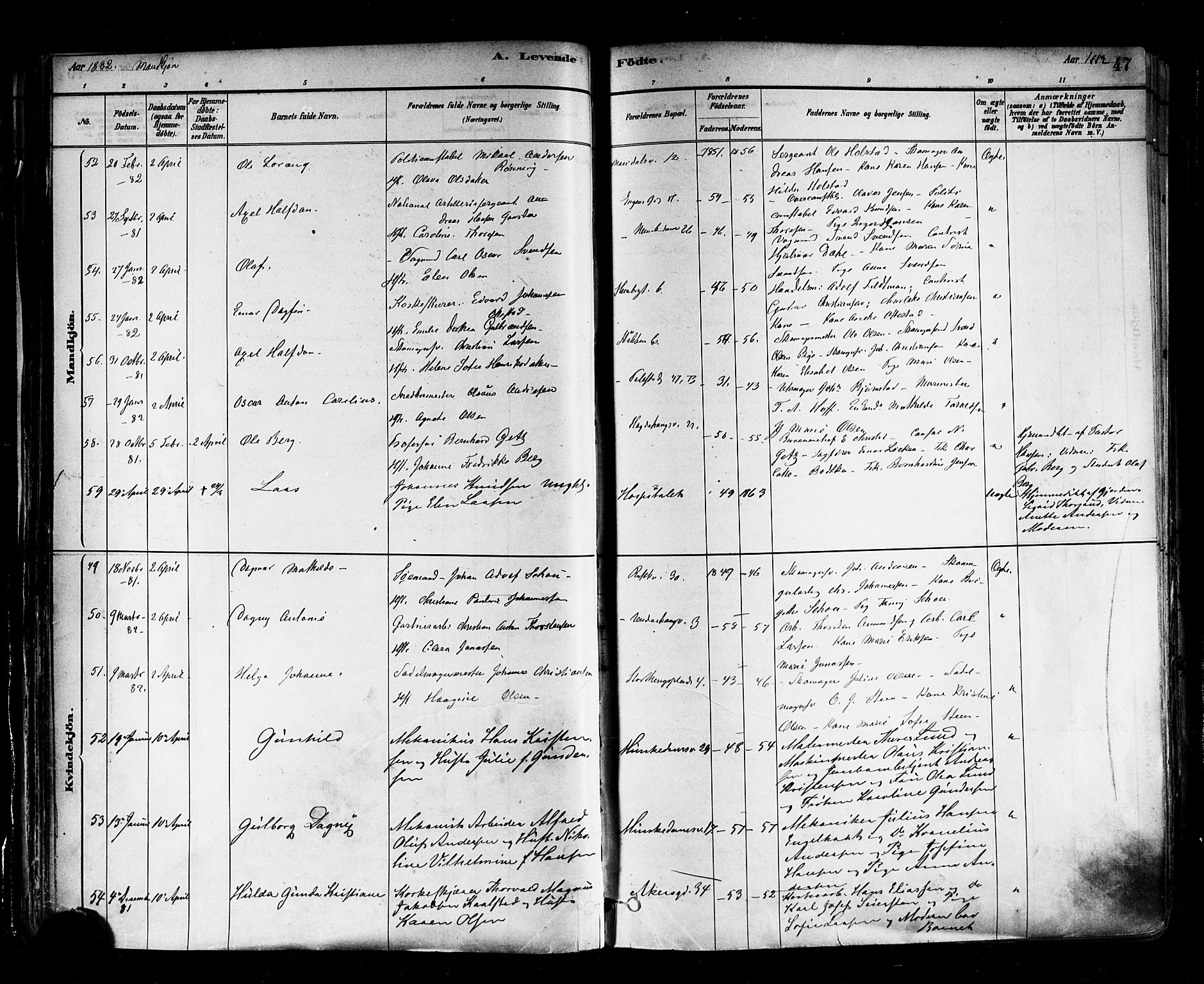 Trefoldighet prestekontor Kirkebøker, SAO/A-10882/F/Fa/L0005: Parish register (official) no. I 5, 1881-1891, p. 47