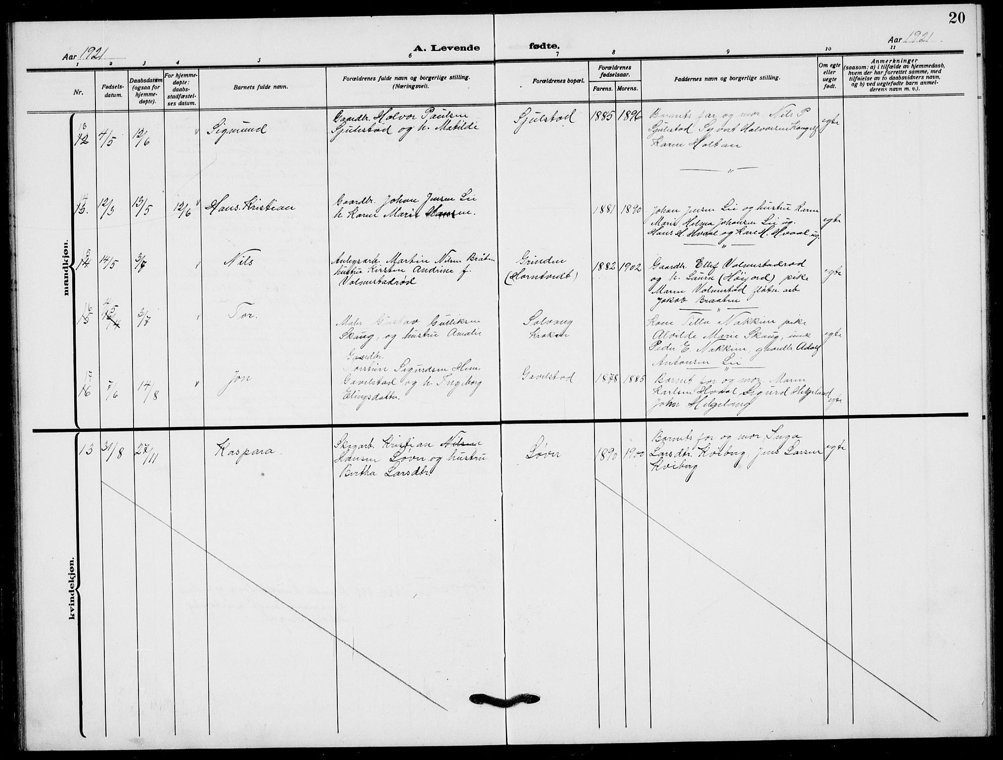 Lardal kirkebøker, AV/SAKO-A-350/G/Ga/L0003a: Parish register (copy) no. I 3, 1917-1937, p. 20