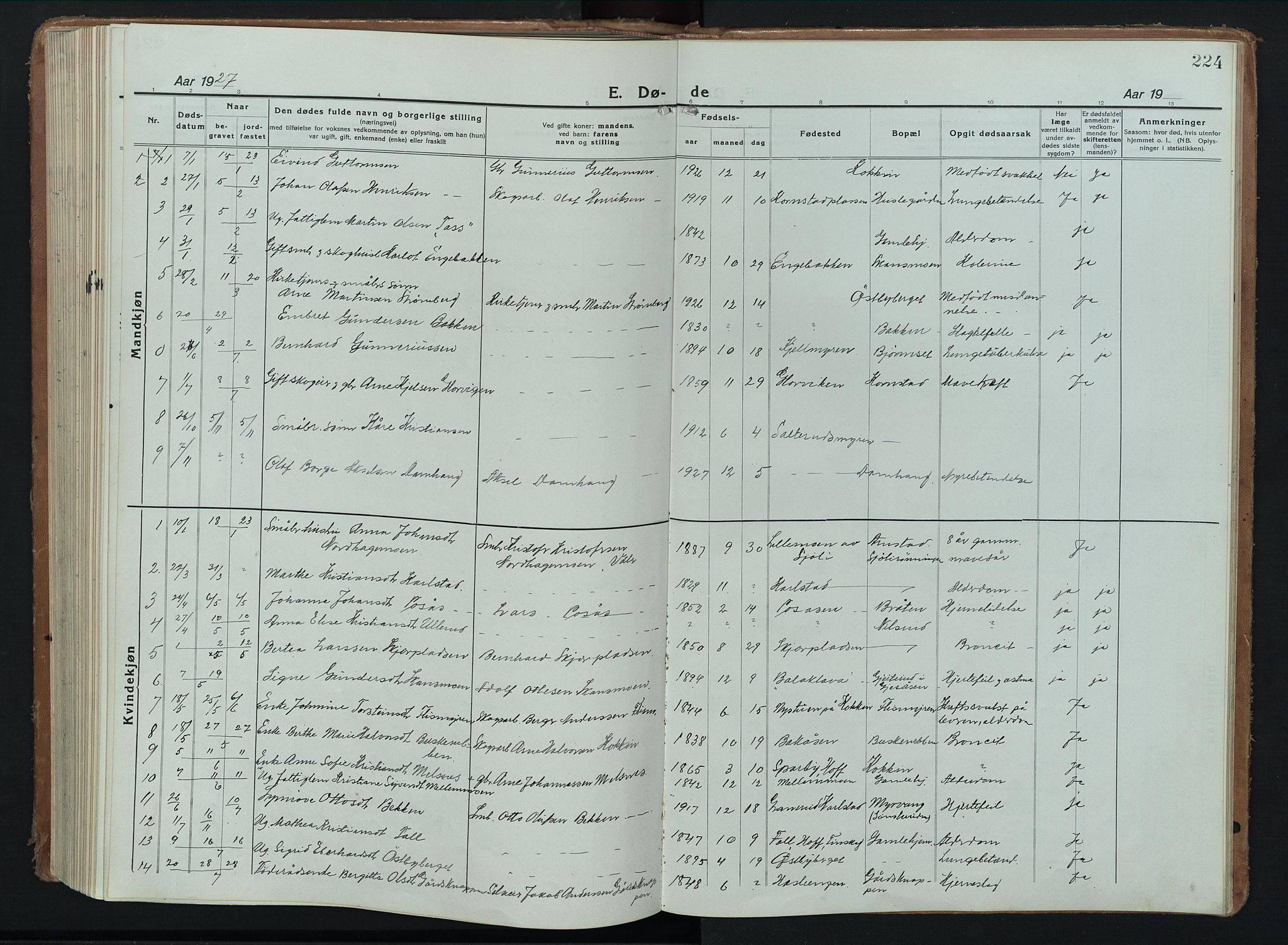 Åsnes prestekontor, AV/SAH-PREST-042/H/Ha/Hab/L0012: Parish register (copy) no. 12, 1921-1942, p. 224