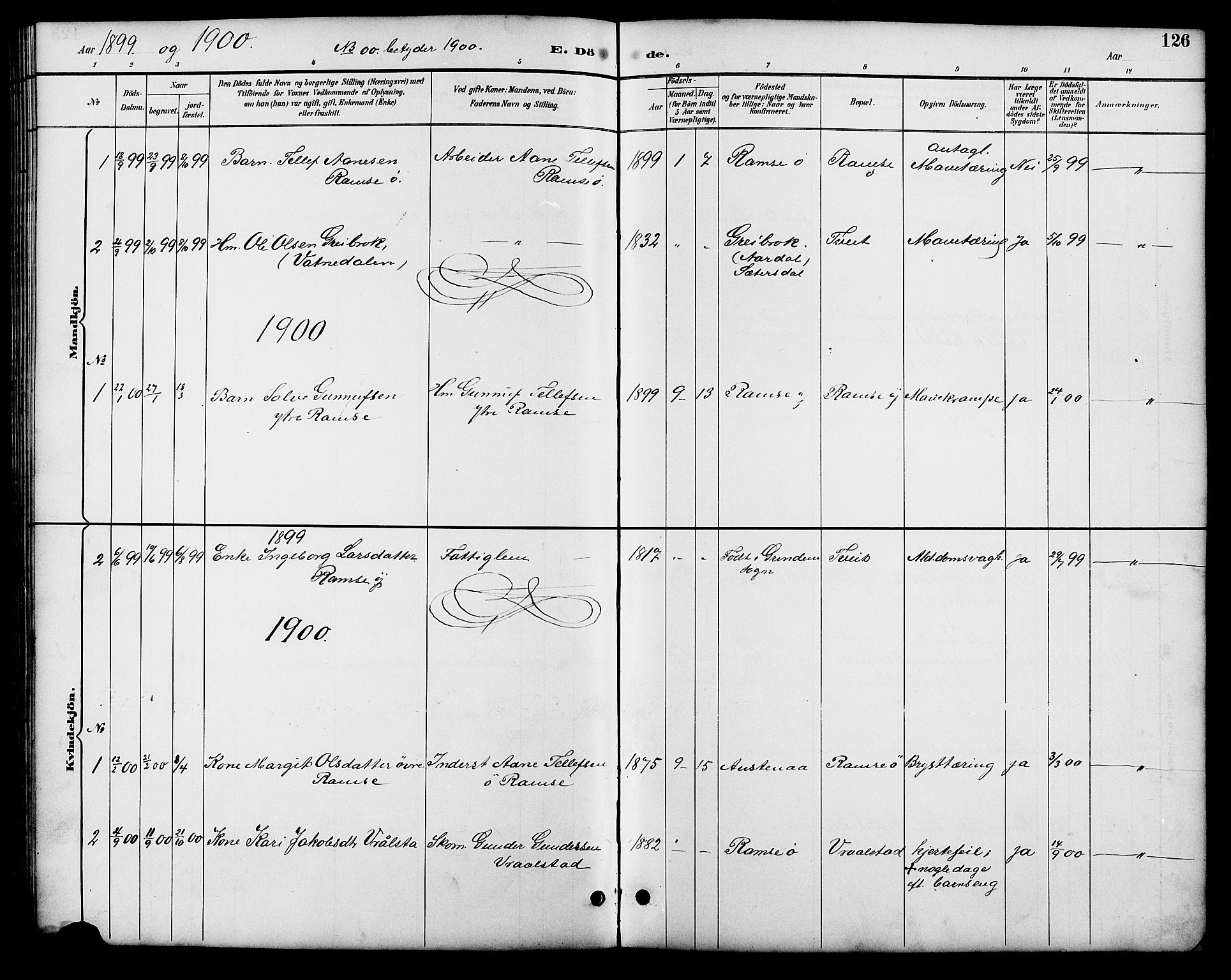 Åmli sokneprestkontor, AV/SAK-1111-0050/F/Fb/Fbb/L0002: Parish register (copy) no. B 2, 1890-1905, p. 126