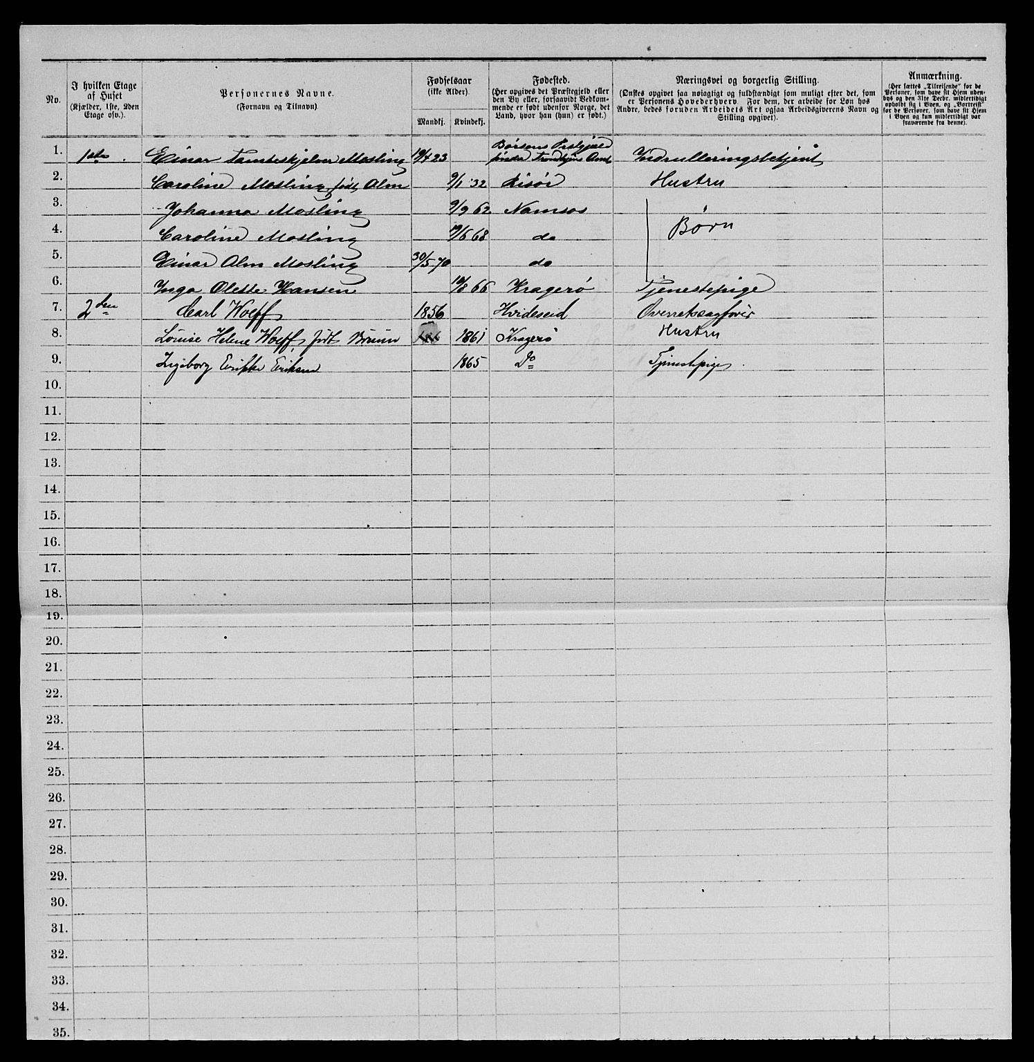 SAKO, 1885 census for 0801 Kragerø, 1885, p. 1202