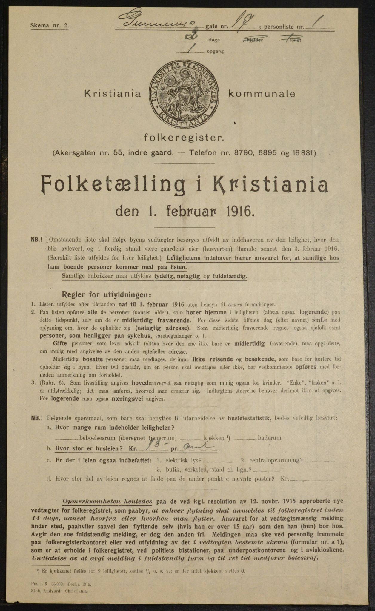 OBA, Municipal Census 1916 for Kristiania, 1916, p. 5399