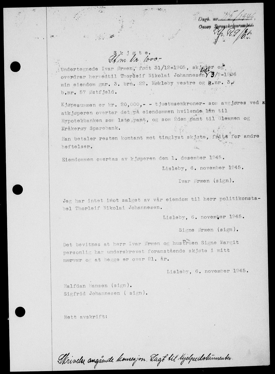 Onsøy sorenskriveri, SAO/A-10474/G/Ga/Gab/L0015: Mortgage book no. II A-15, 1945-1946, Diary no: : 115/1946
