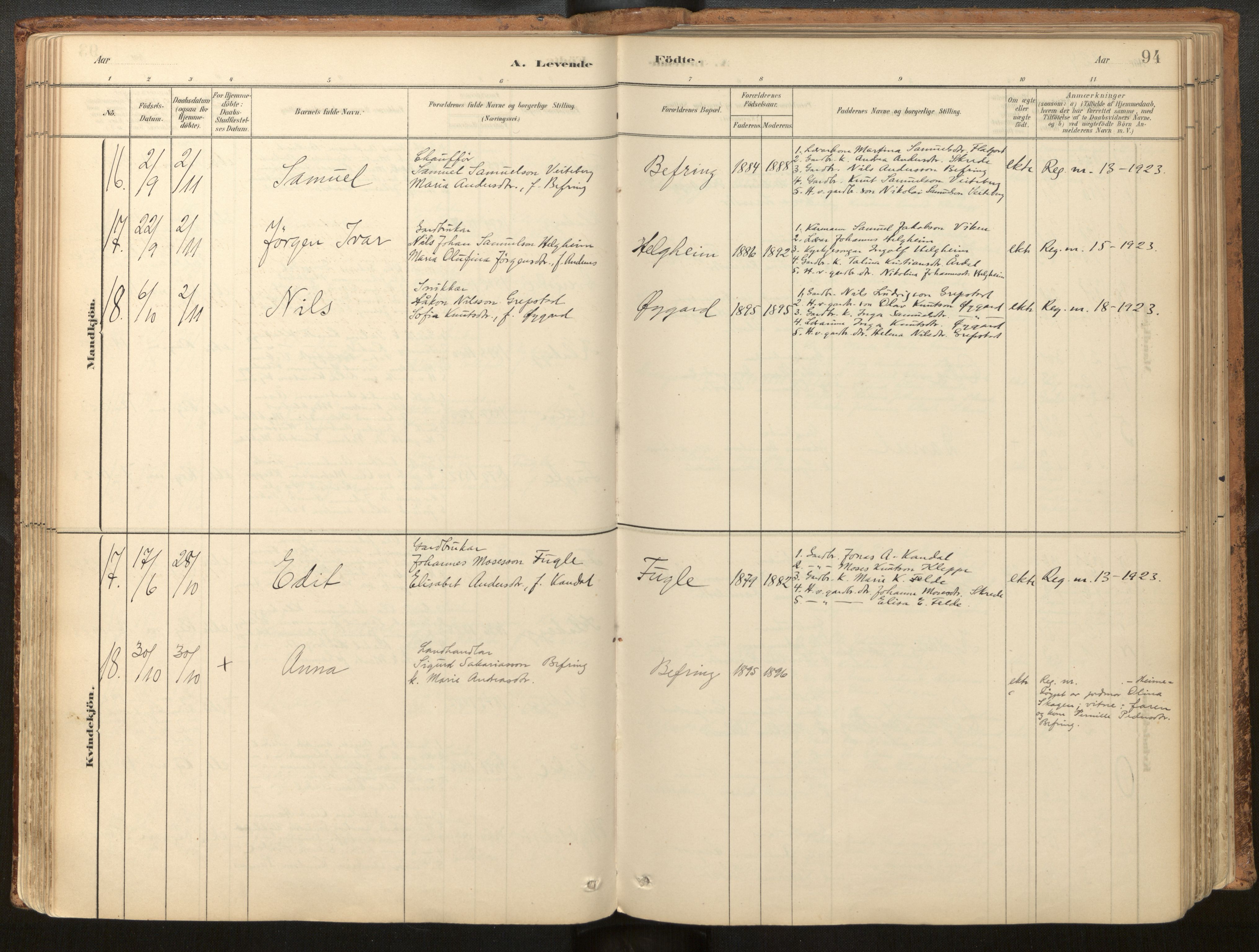 Jølster sokneprestembete, SAB/A-80701/H/Haa/Haac/L0001: Parish register (official) no. C 1, 1882-1928, p. 94