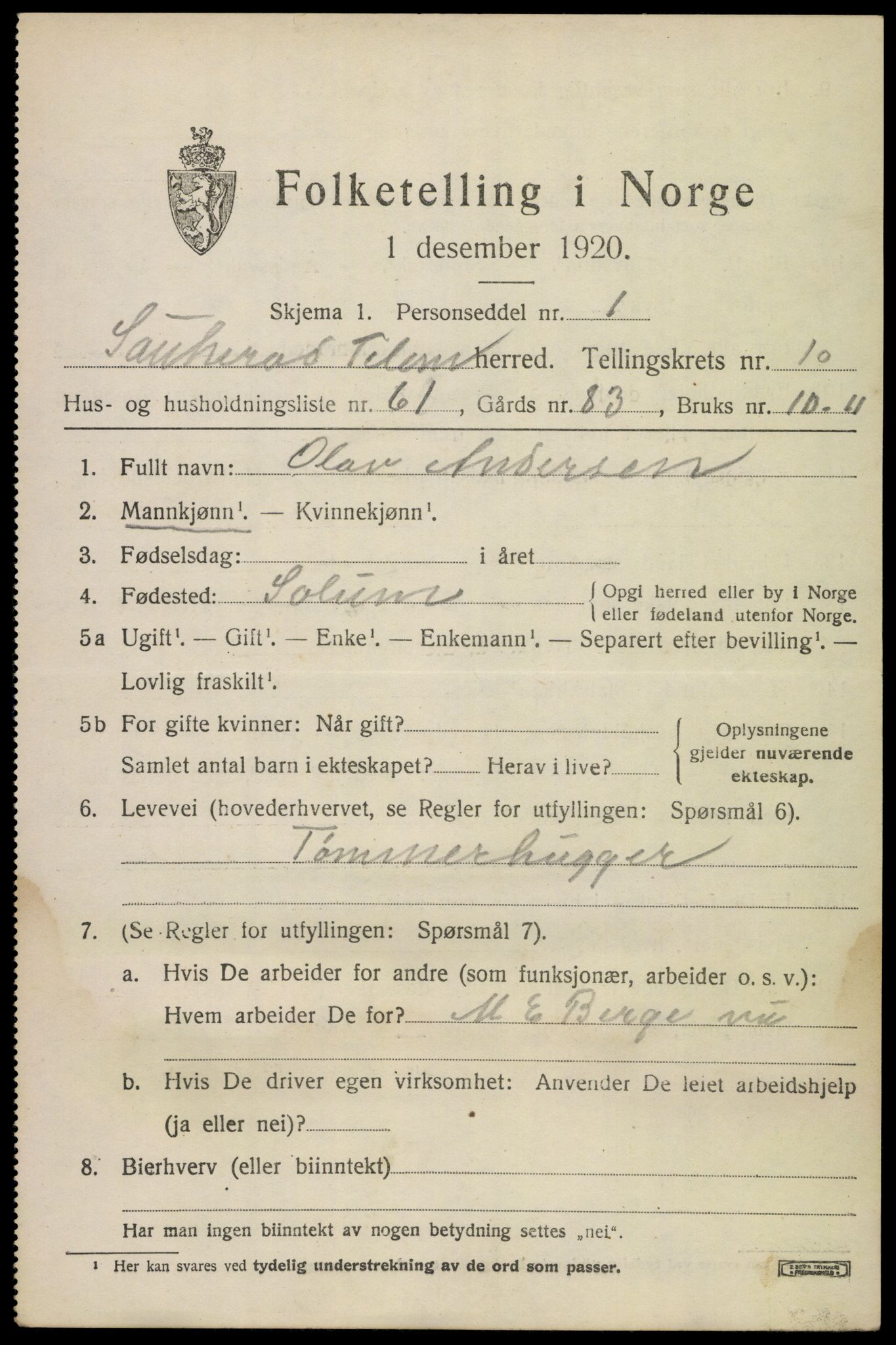 SAKO, 1920 census for Sauherad, 1920, p. 8027