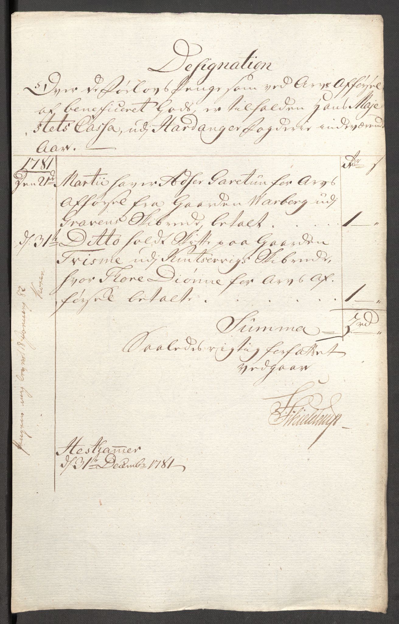 Rentekammeret inntil 1814, Reviderte regnskaper, Fogderegnskap, AV/RA-EA-4092/R48/L3097: Fogderegnskap Sunnhordland og Hardanger, 1781, p. 265