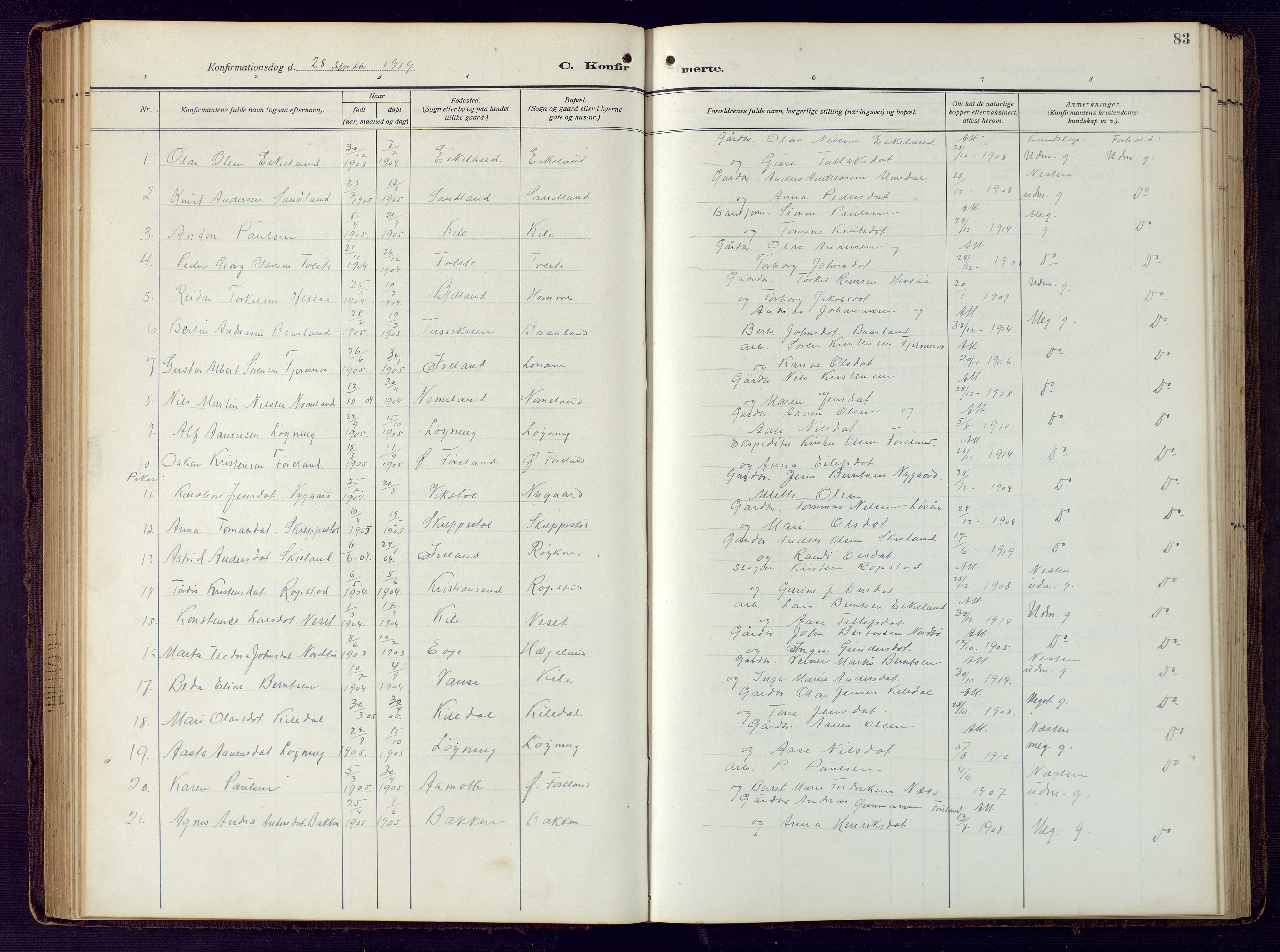 Vennesla sokneprestkontor, SAK/1111-0045/Fb/Fba/L0004: Parish register (copy) no. B 4, 1917-1948, p. 83