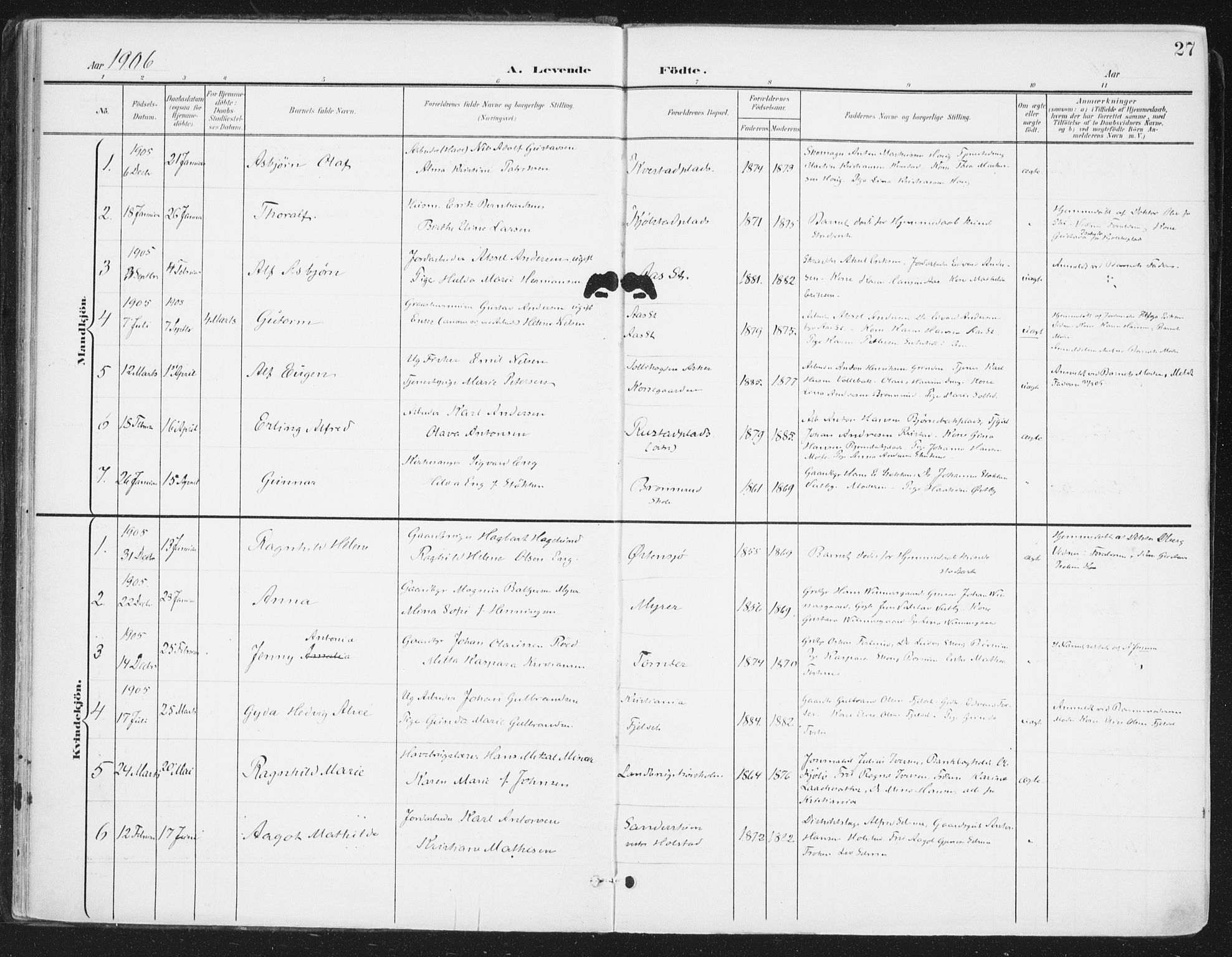 Ås prestekontor Kirkebøker, SAO/A-10894/F/Fa/L0010: Parish register (official) no. I 10, 1900-1918, p. 27