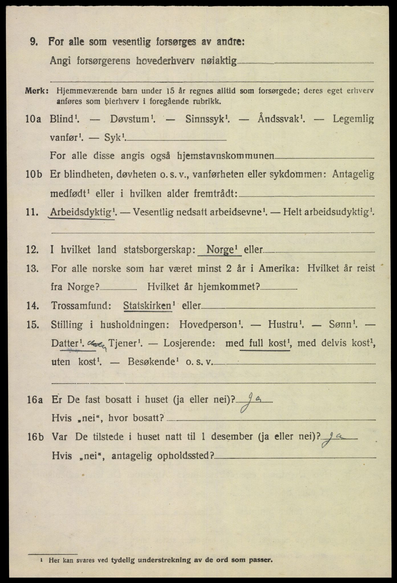 SAK, 1920 census for Hægebostad, 1920, p. 1110