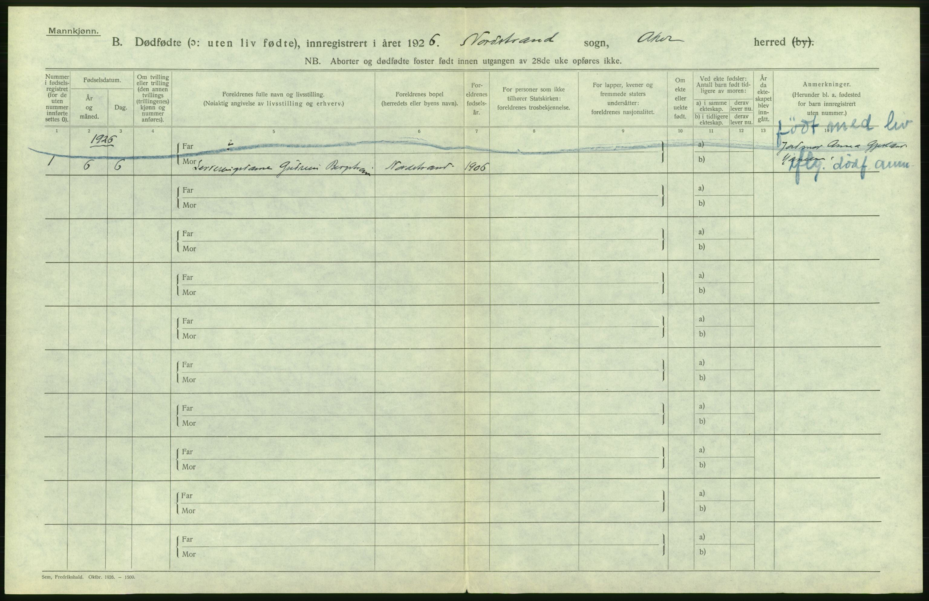 Statistisk sentralbyrå, Sosiodemografiske emner, Befolkning, RA/S-2228/D/Df/Dfc/Dfcf/L0005: Akershus fylke: Døde, dødfødte. Bygder og byer., 1926, p. 64