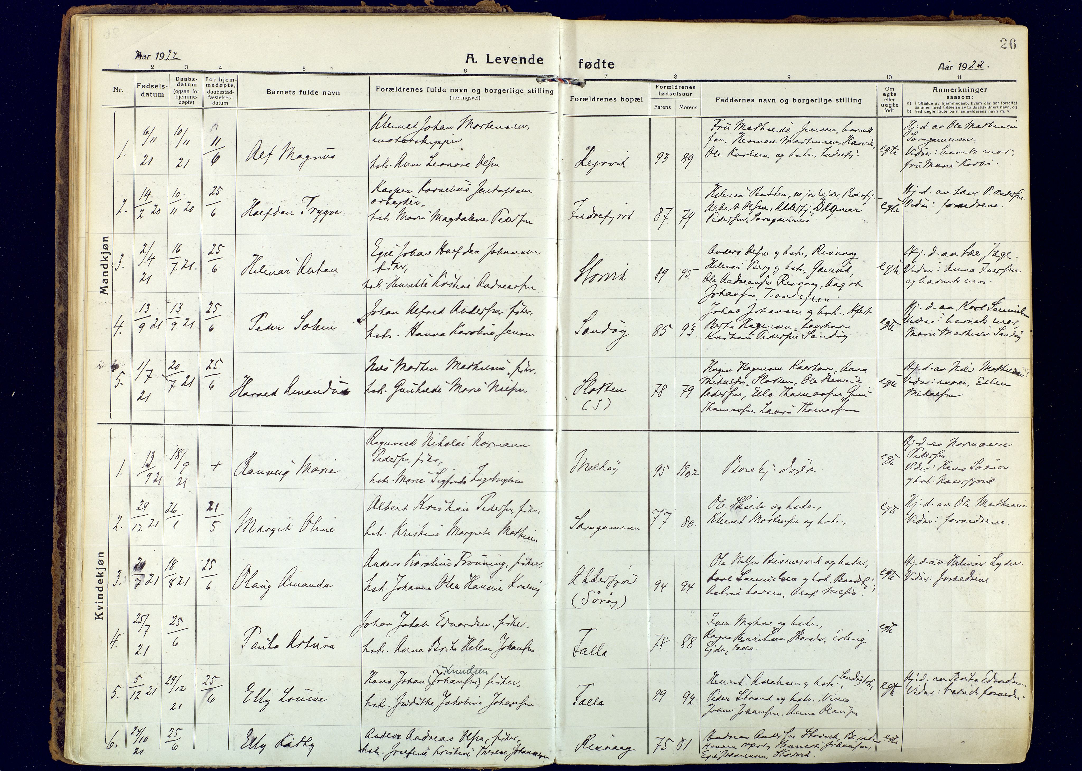 Hammerfest sokneprestkontor, SATØ/S-1347: Parish register (official) no. 18, 1918-1933, p. 26