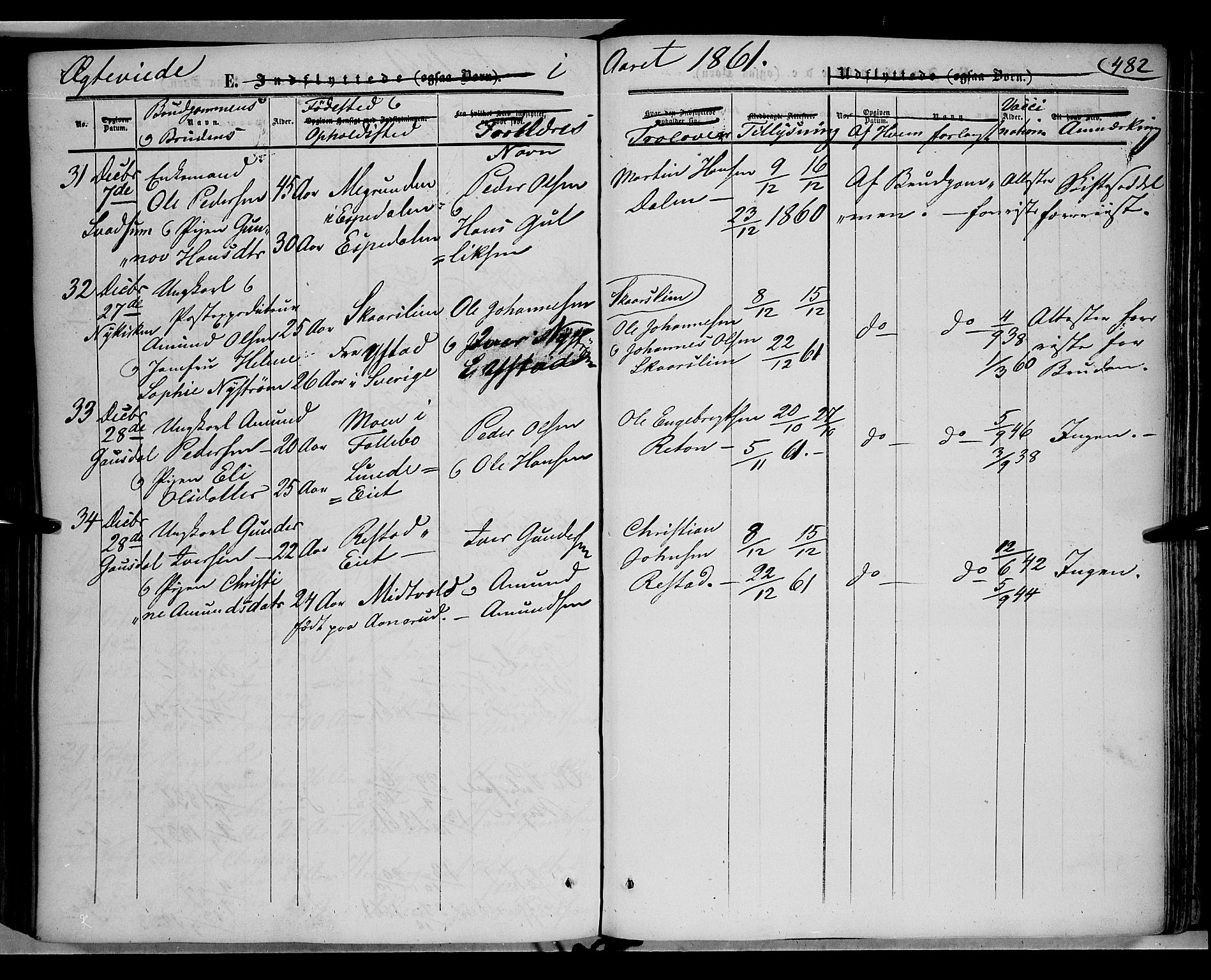 Gausdal prestekontor, SAH/PREST-090/H/Ha/Haa/L0008: Parish register (official) no. 8, 1850-1861, p. 482