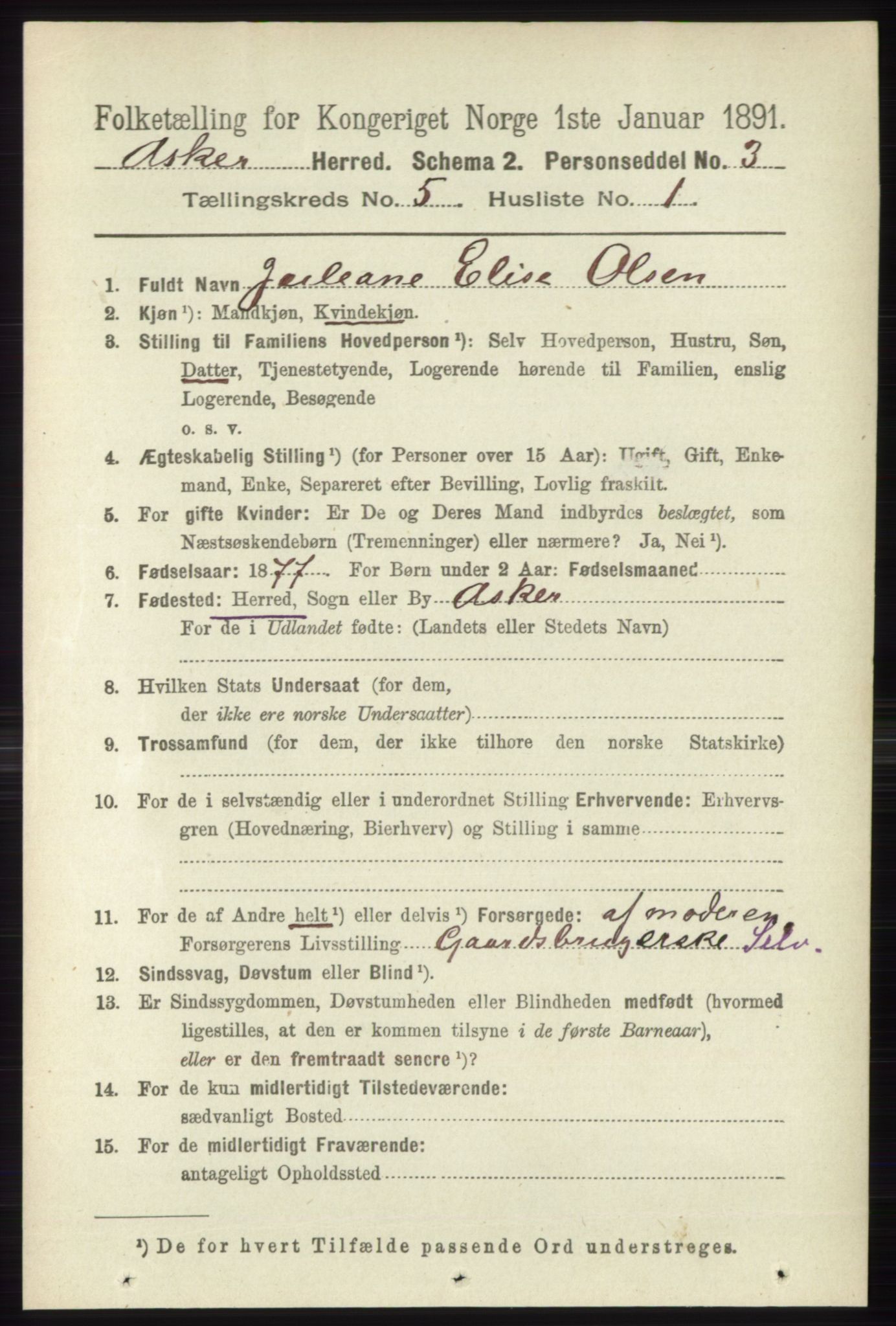 RA, 1891 census for 0220 Asker, 1891, p. 3671