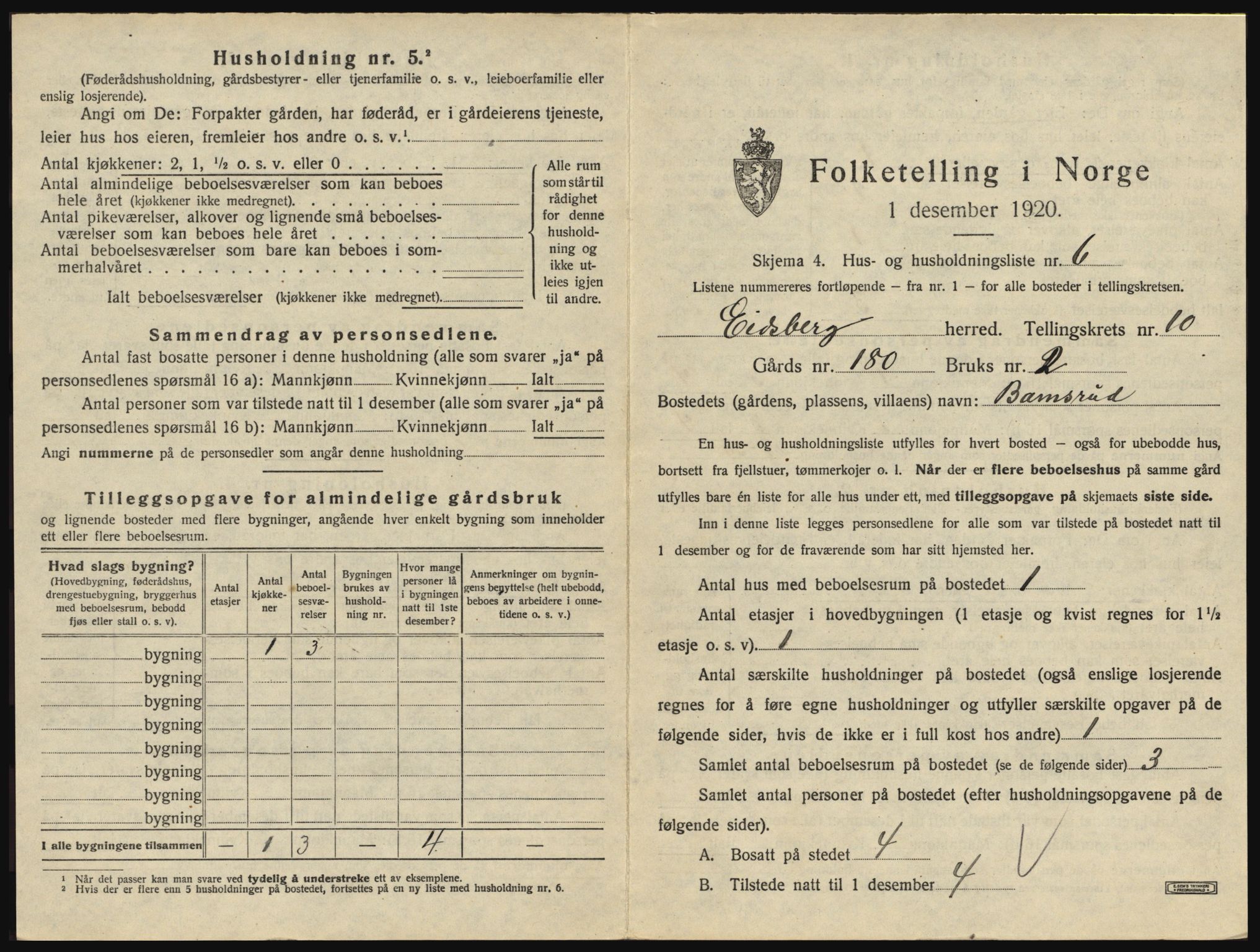 SAO, 1920 census for Eidsberg, 1920, p. 1773