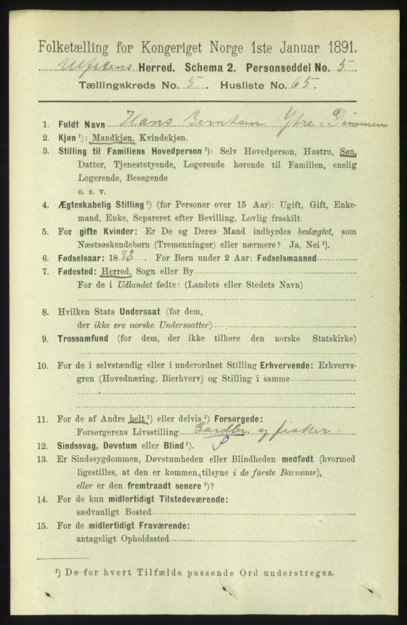 RA, 1891 census for 1516 Ulstein, 1891, p. 1648