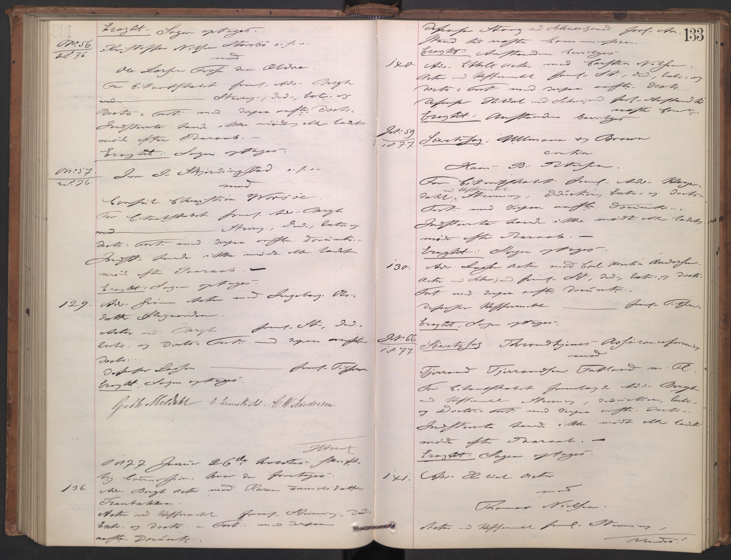 Høyesterett, AV/RA-S-1002/E/Ef/L0013: Protokoll over saker som gikk til skriftlig behandling, 1873-1879, p. 132b-133a