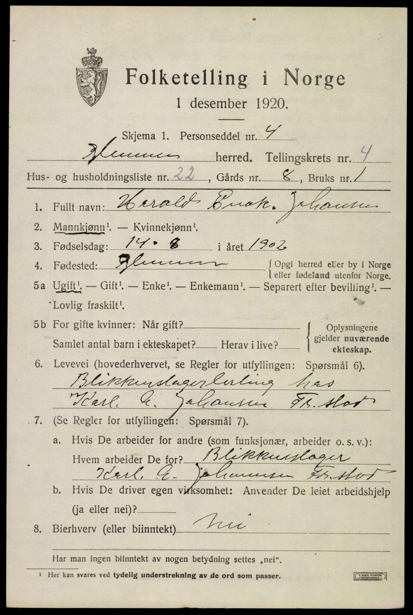 SAO, 1920 census for Glemmen, 1920, p. 15469