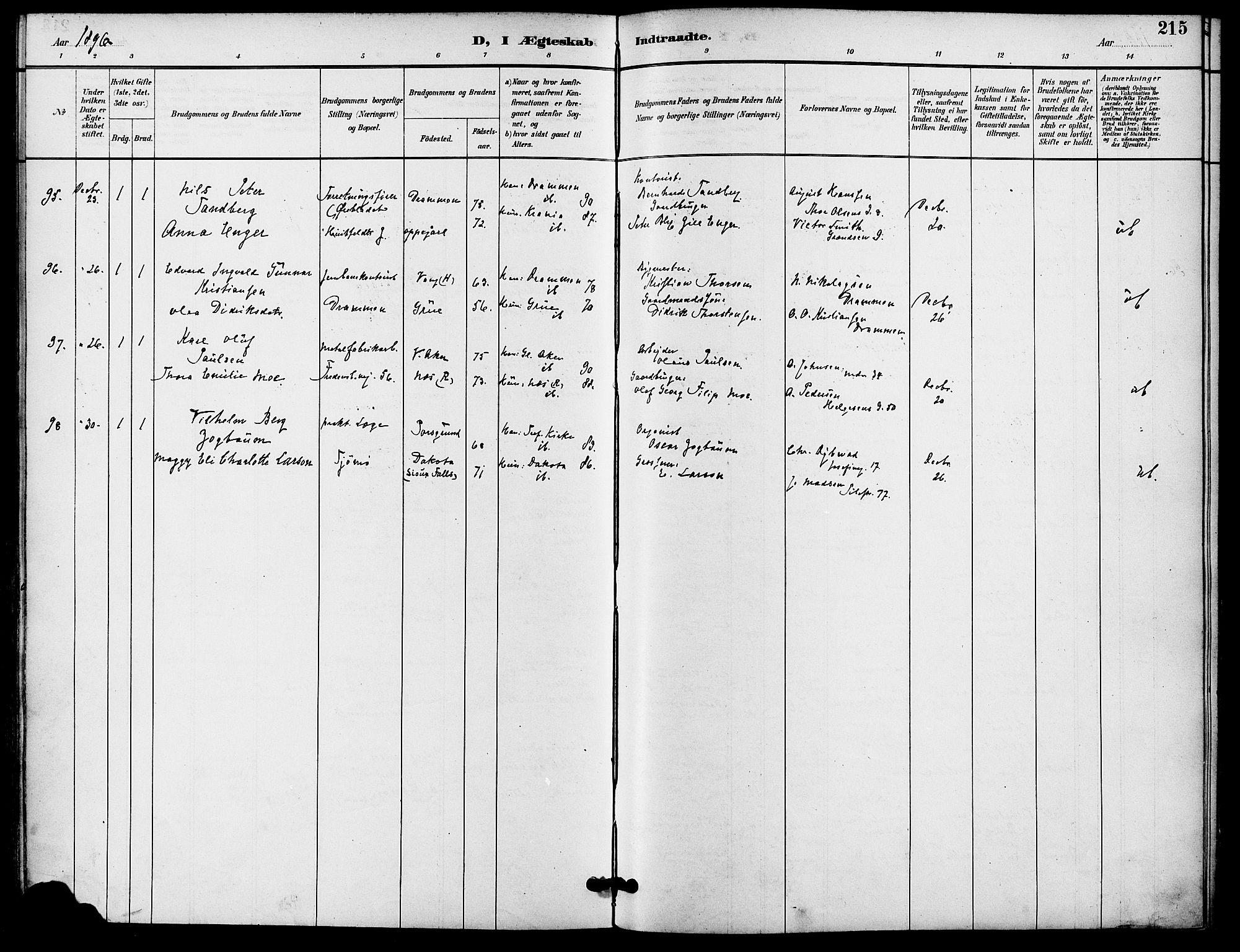 Gamle Aker prestekontor Kirkebøker, SAO/A-10617a/F/L0009: Parish register (official) no. 9, 1890-1898, p. 215