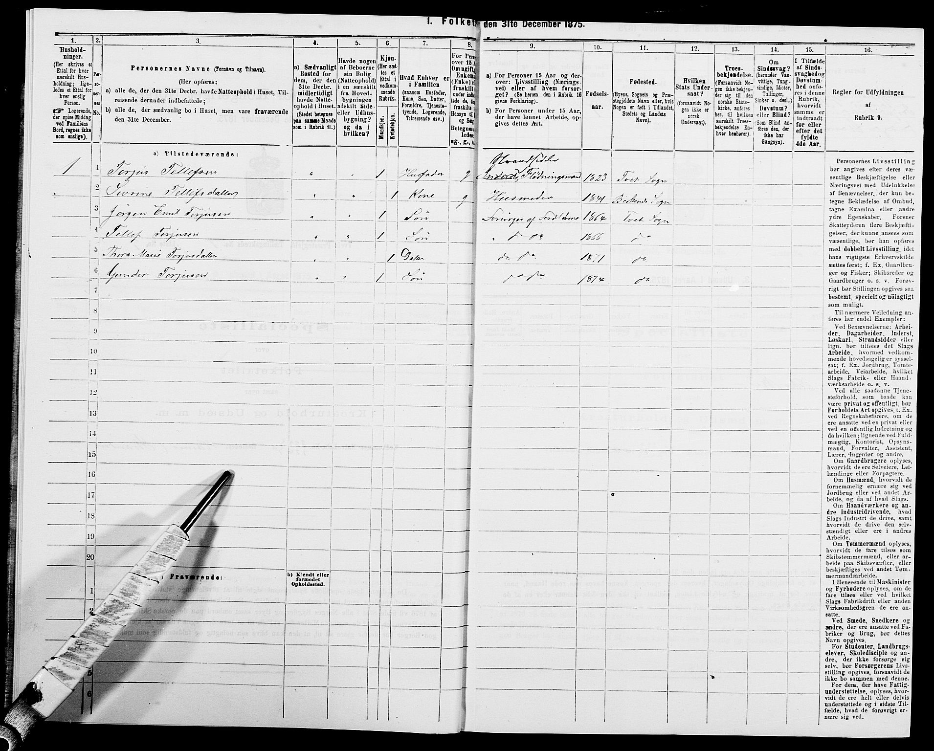 SAK, 1875 census for 1013P Tveit, 1875, p. 62