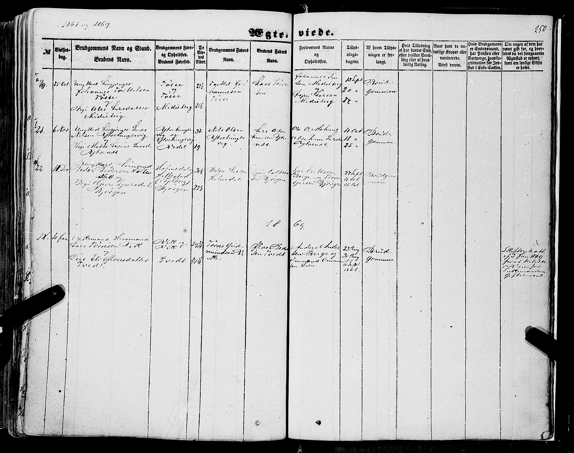 Skånevik sokneprestembete, AV/SAB-A-77801/H/Haa: Parish register (official) no. A 5I, 1848-1869, p. 250