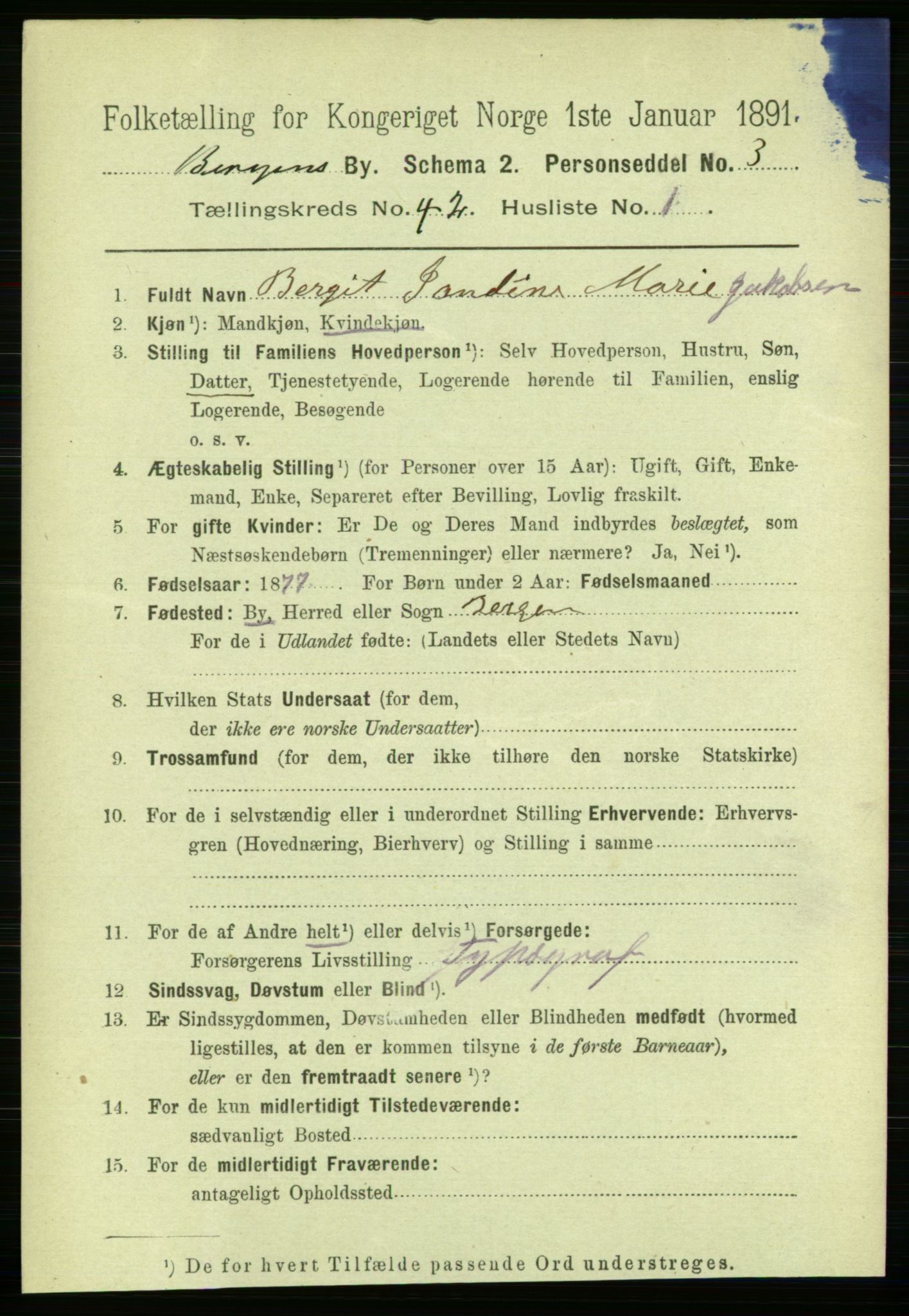 RA, 1891 Census for 1301 Bergen, 1891, p. 49705