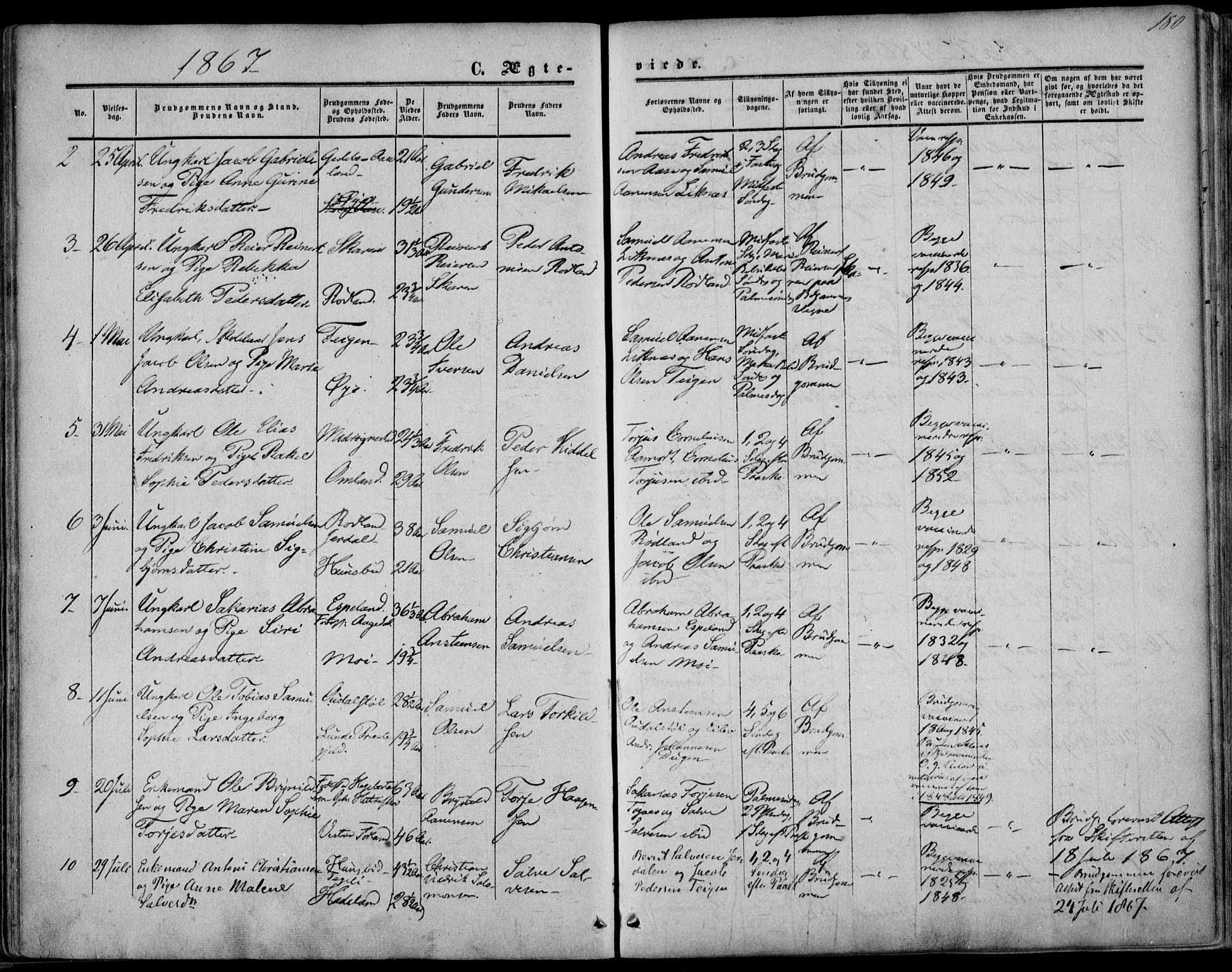 Kvinesdal sokneprestkontor, SAK/1111-0026/F/Fa/Fab/L0006: Parish register (official) no. A 6, 1857-1869, p. 180