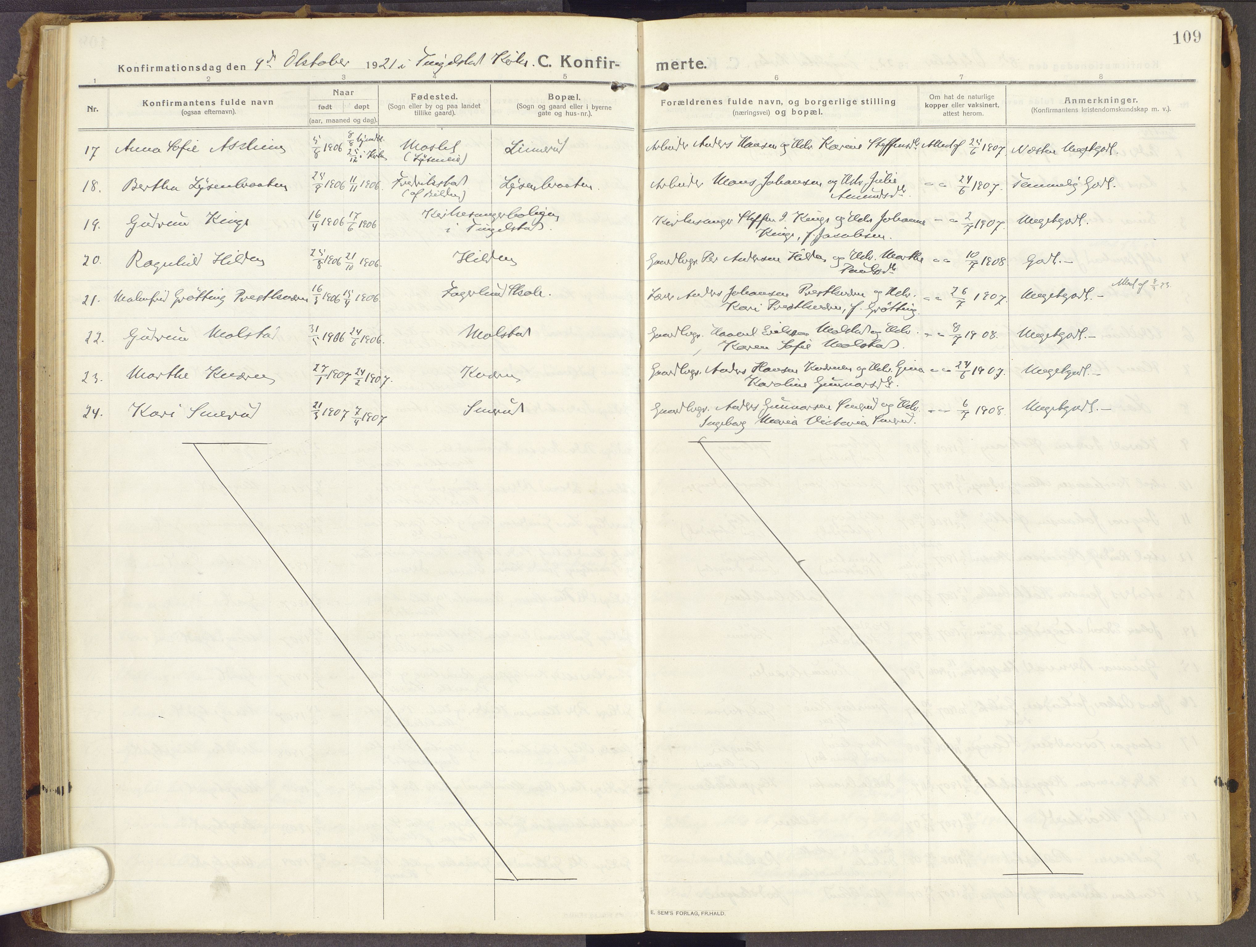 Brandbu prestekontor, SAH/PREST-114/H/Ha/Haa/L0003: Parish register (official) no. 3, 1914-1928, p. 109